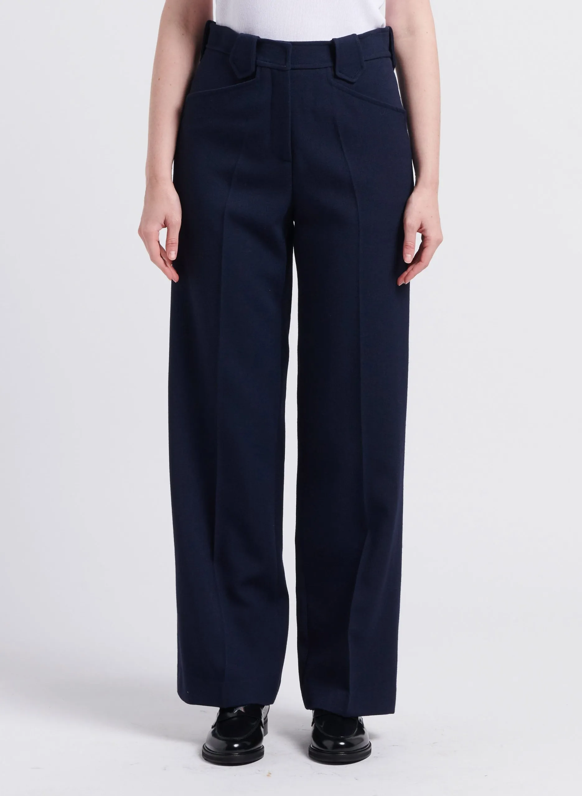 Pantalon large en laine vierge mélangée Bleu DREW