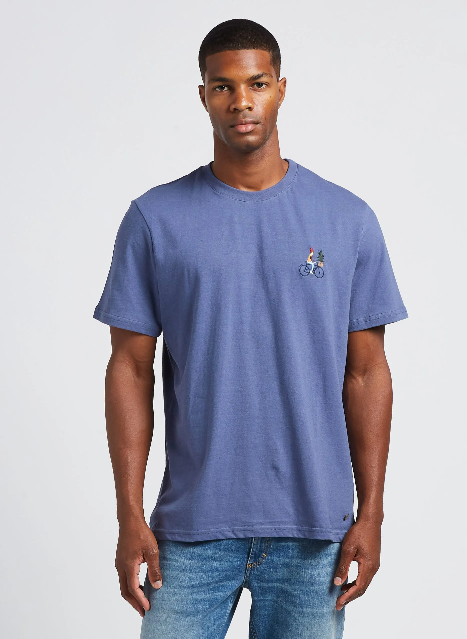Tee-shirt col rond regular-fit brodé en coton Bleu ARCY