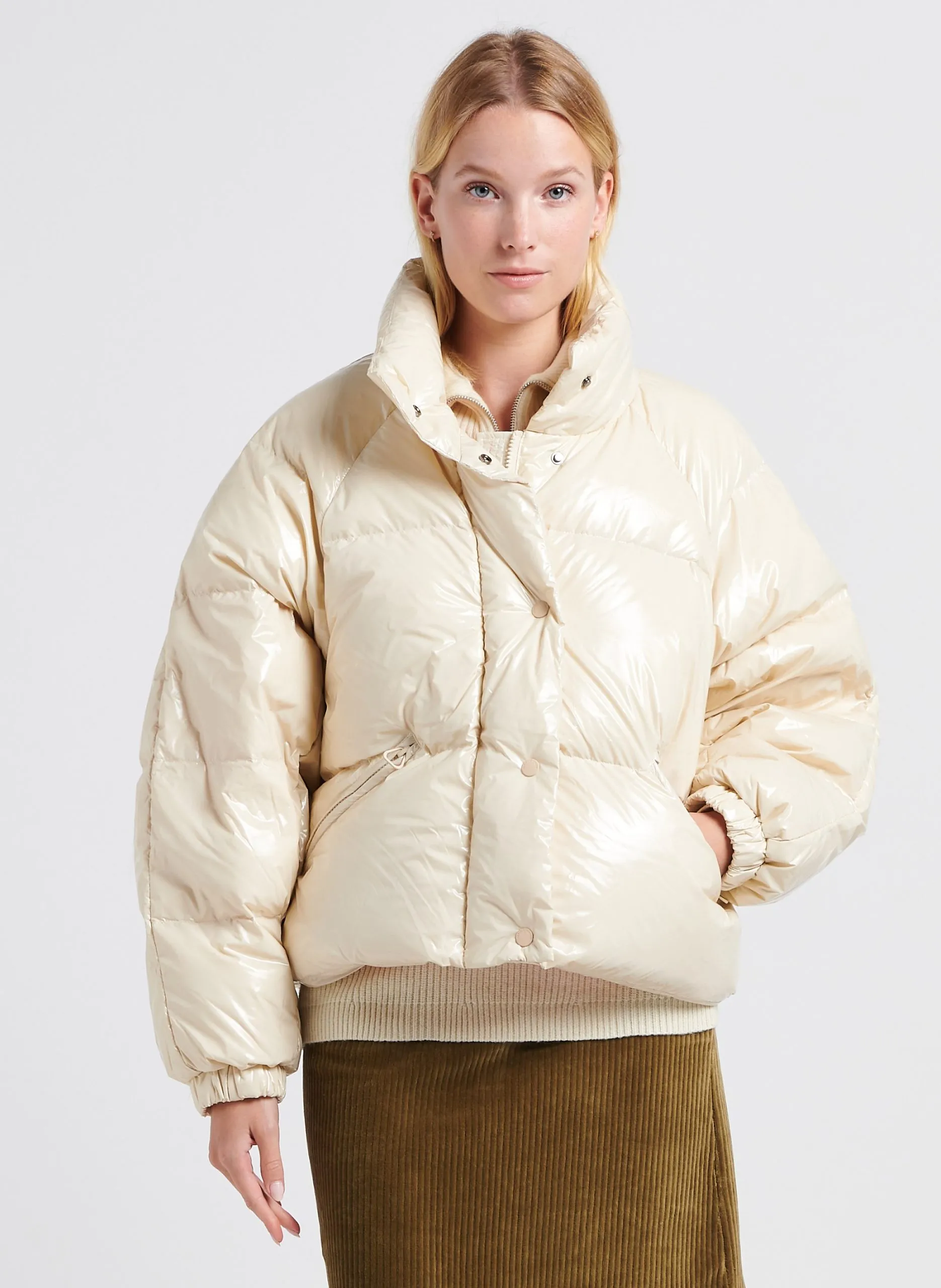 Doudoune col montant oversize Beige EMMANUELLE BRIGHT