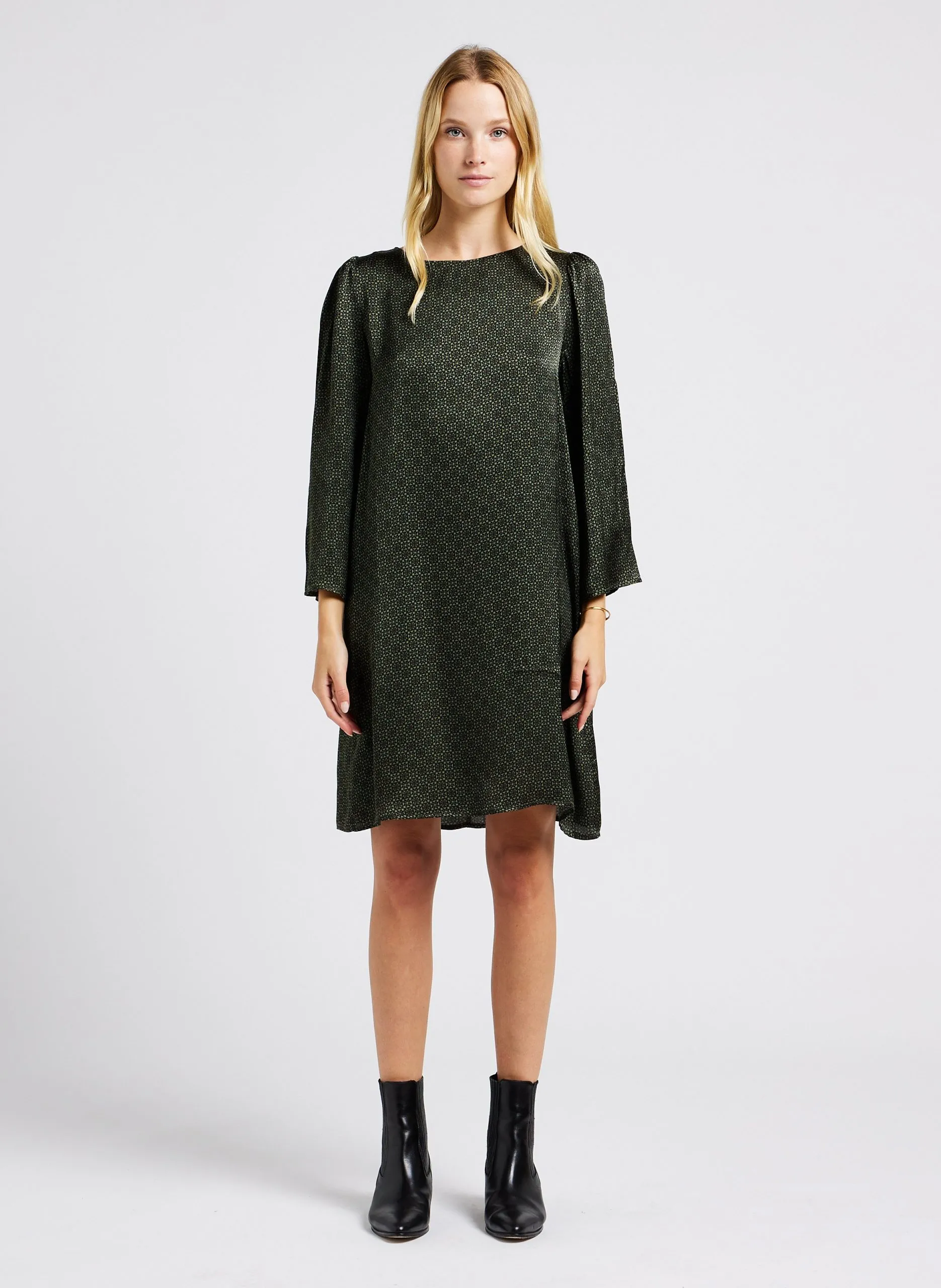 Robe col rond imprimée Vert LUCIE