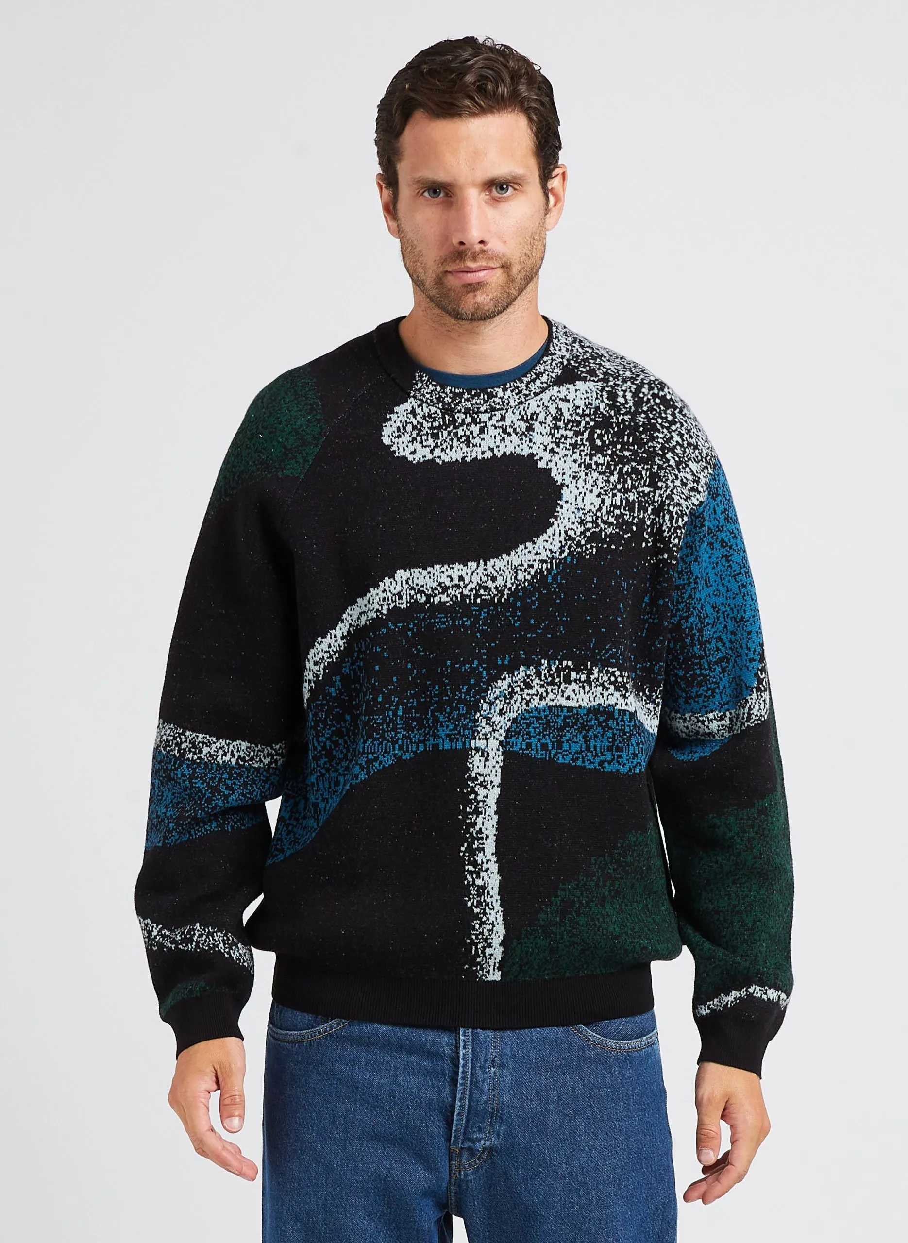 Pull à col rond droit imprimé en coton organique Noir