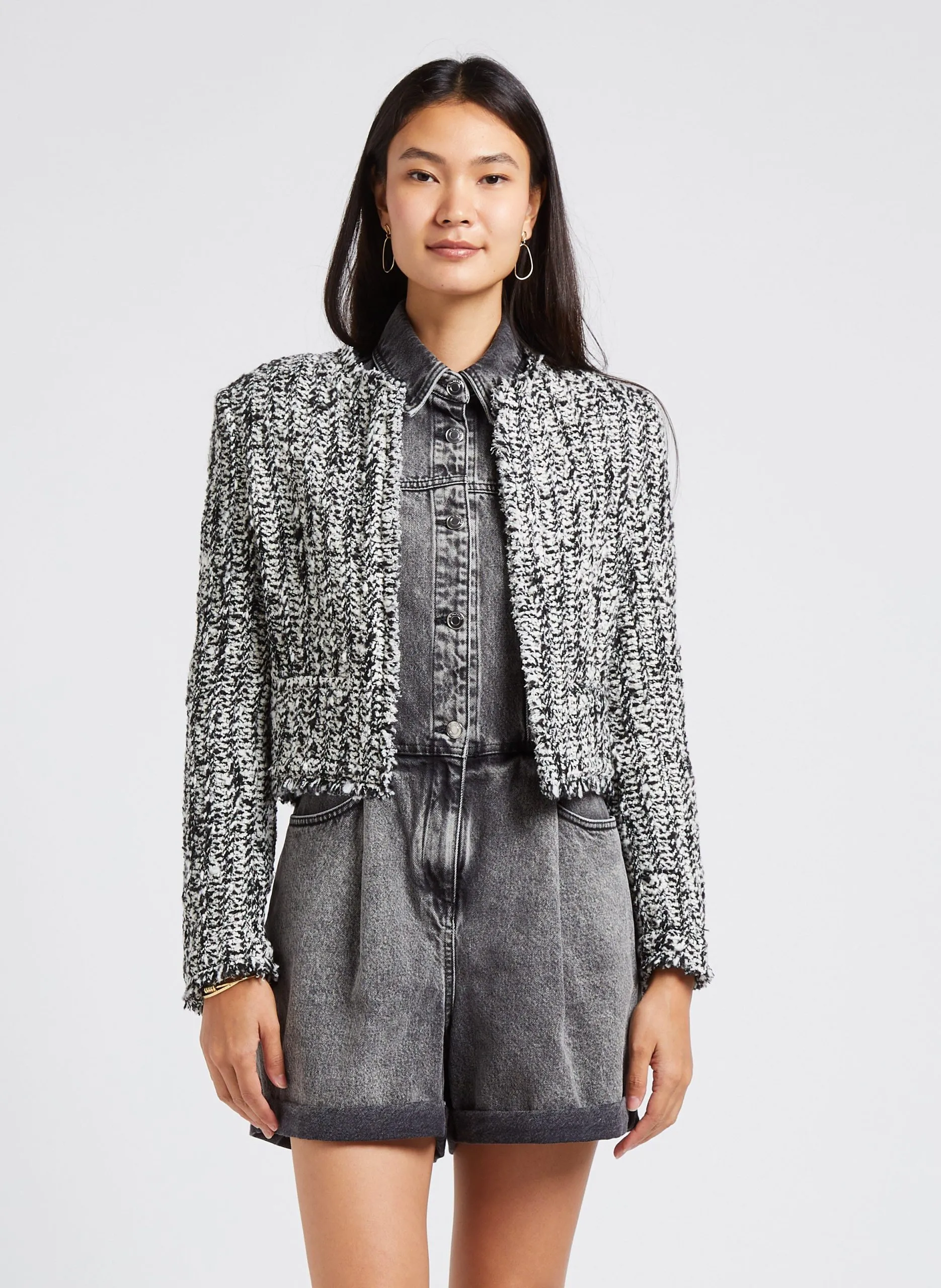 Veste courte col rond en laine mélangée Noir SILGO