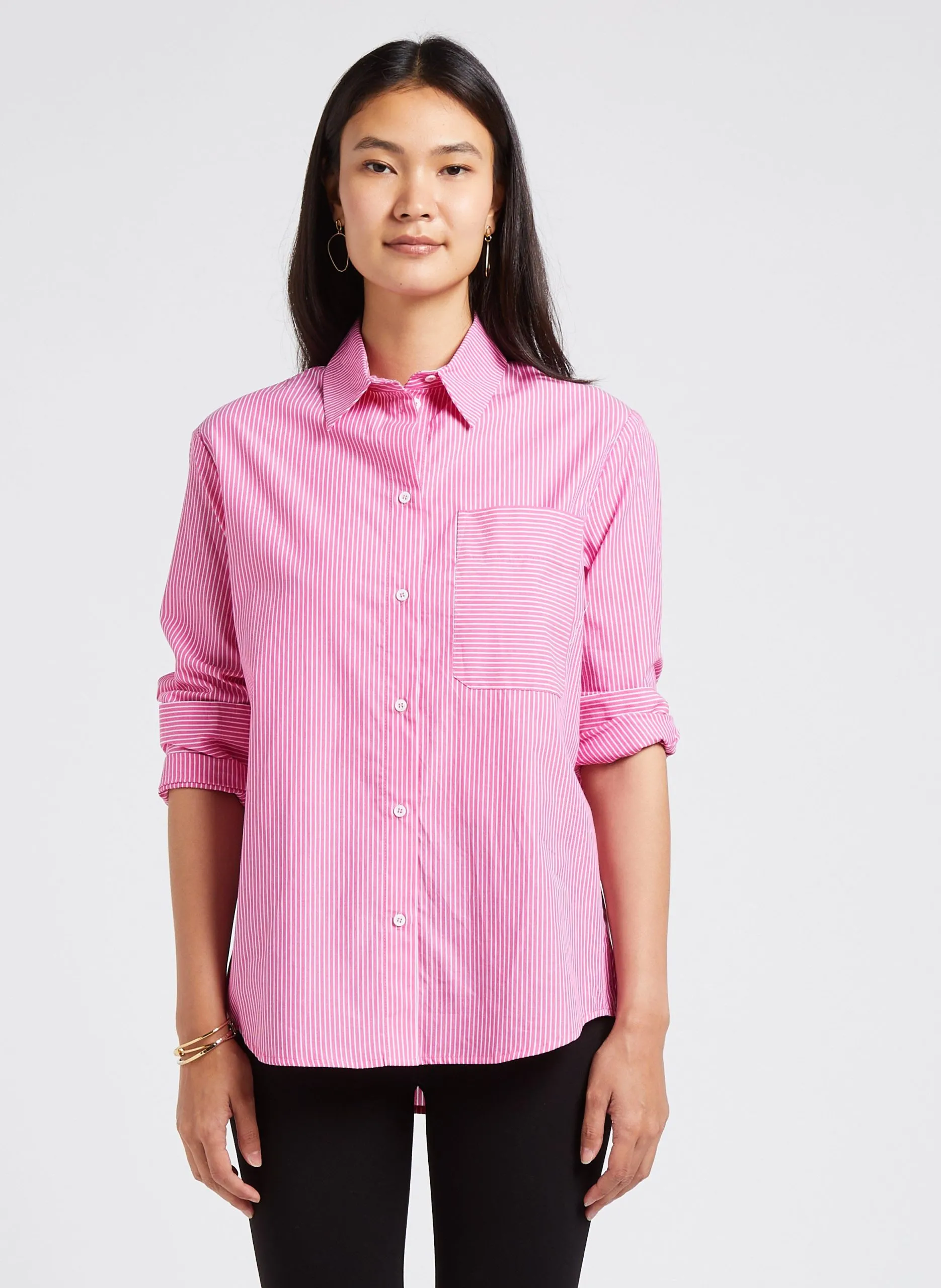 Chemise droit col classique rayée en coton Rose BAILEY