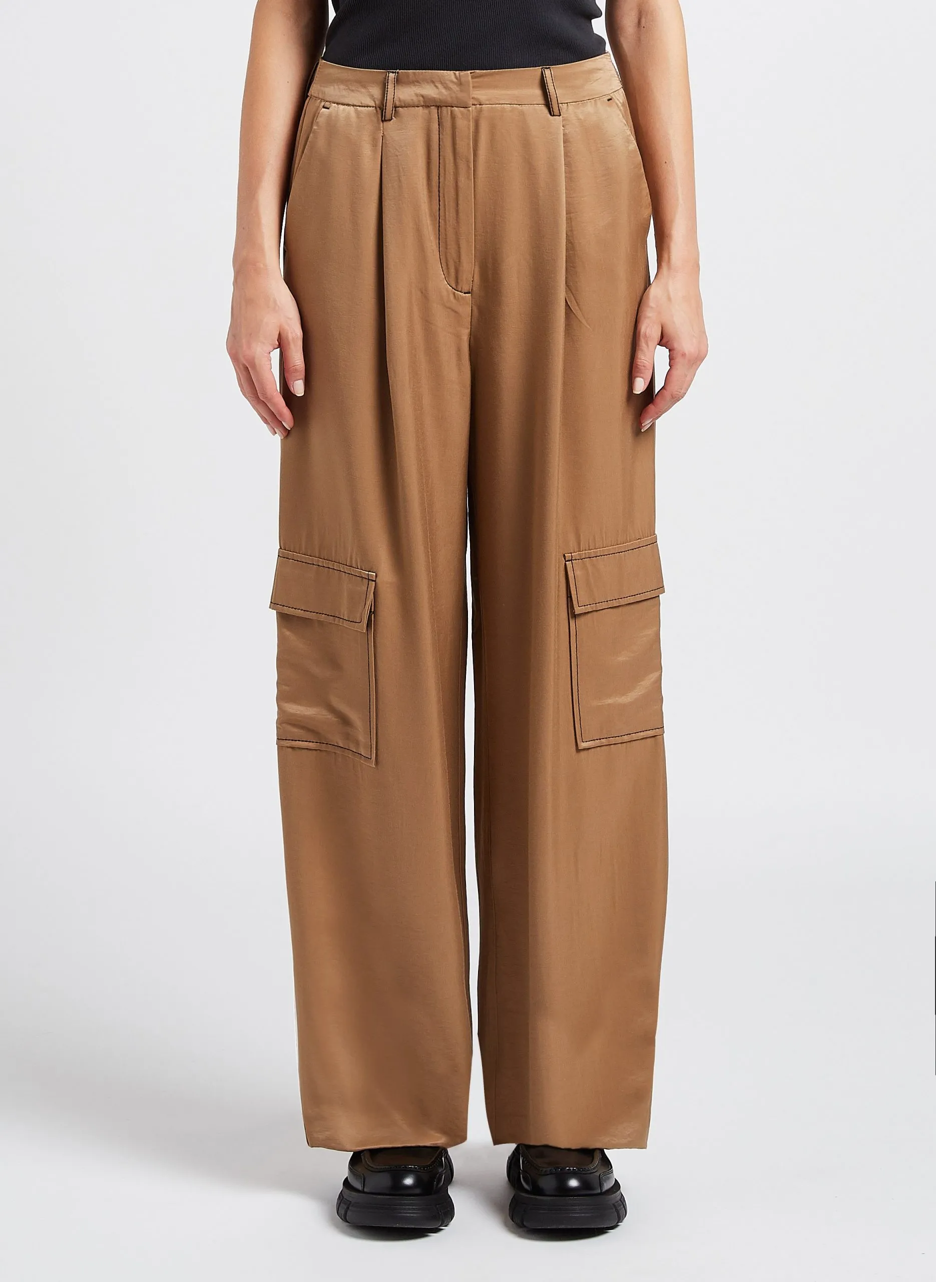 Pantalon large satiné Marron CILIE