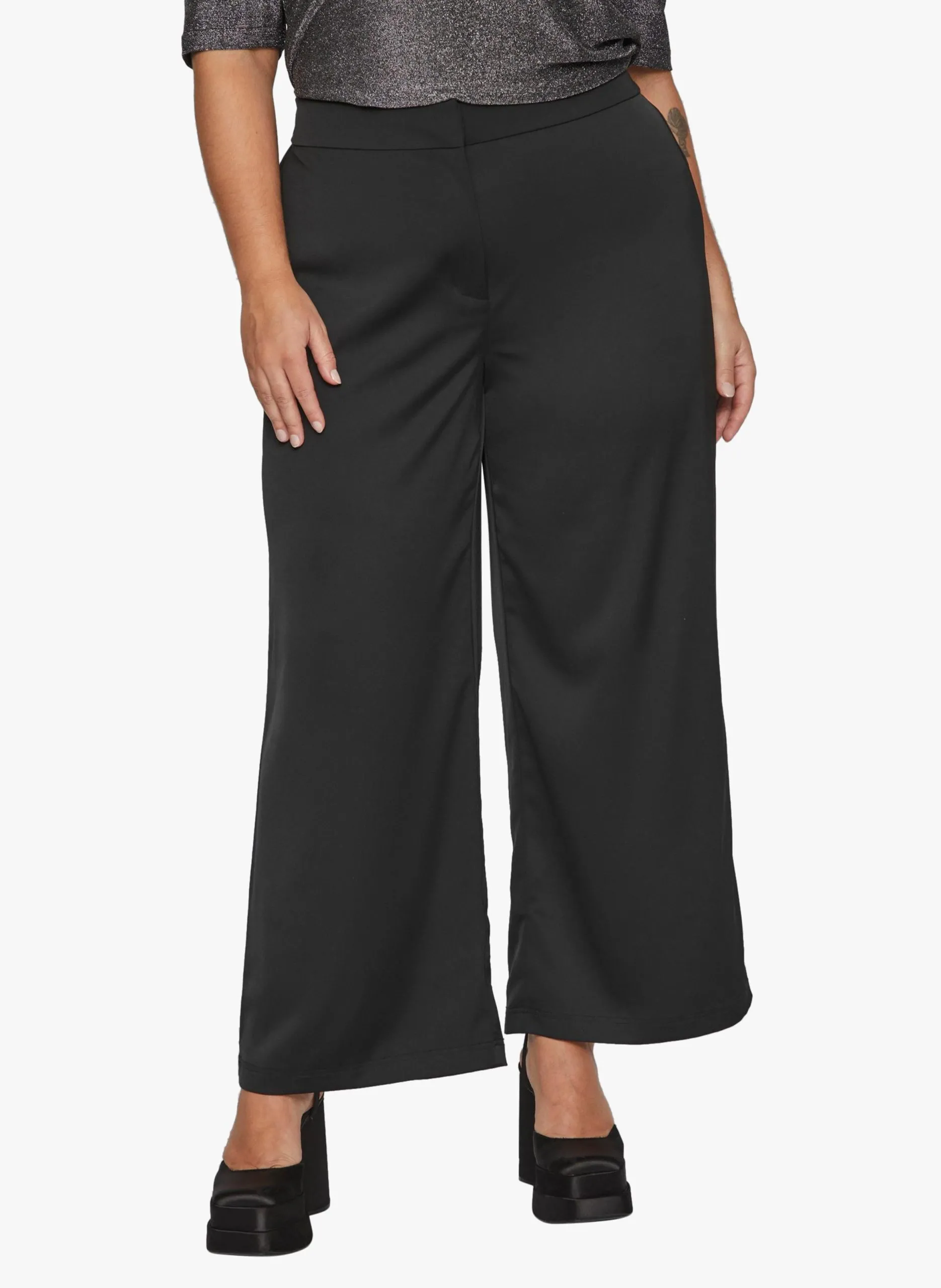 Pantalon droit taille haute en satin Noir KAY