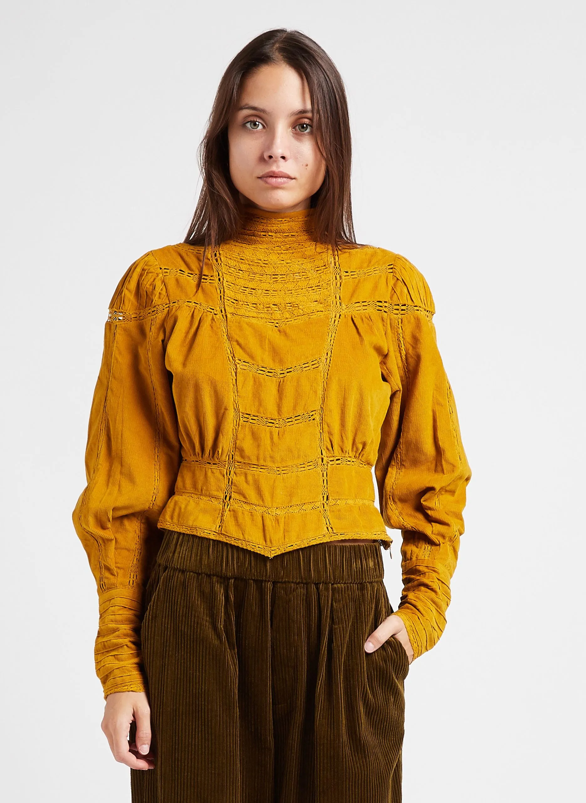 Top col montant en coton Jaune