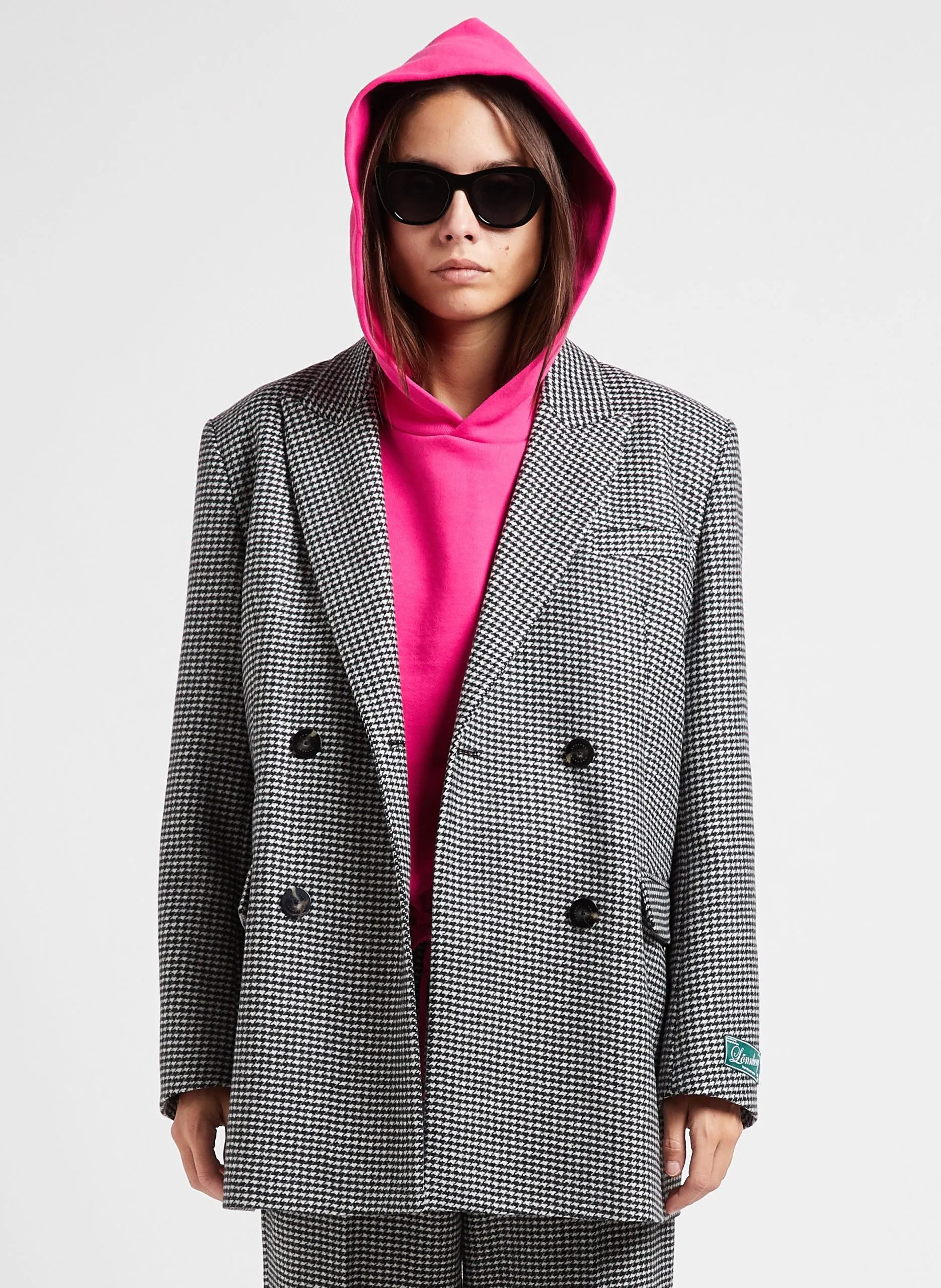 Veste tailleur oversize en laine mélangée imprimée Gris WILBY