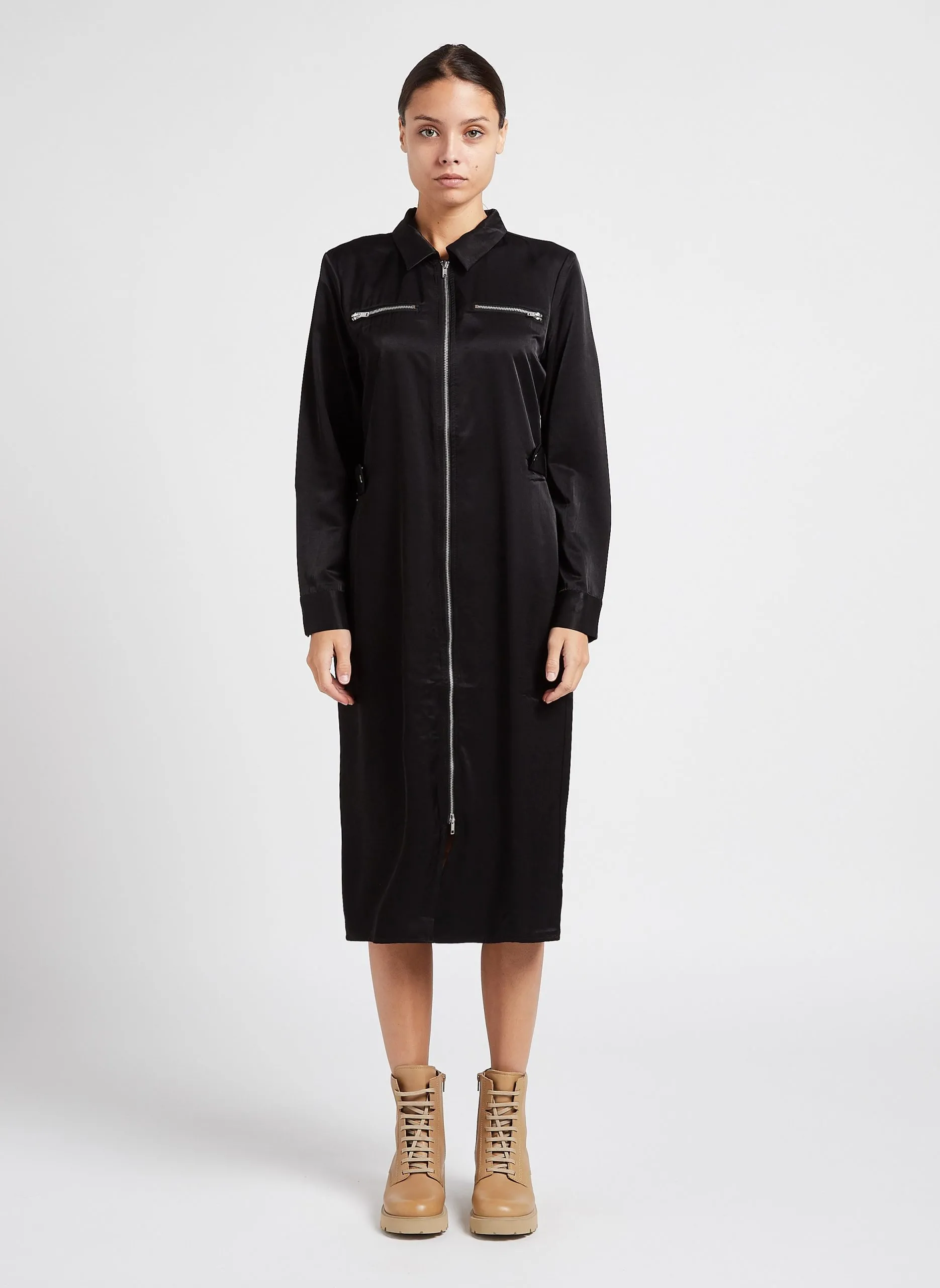 Robe col classique satinée Noir HERANA