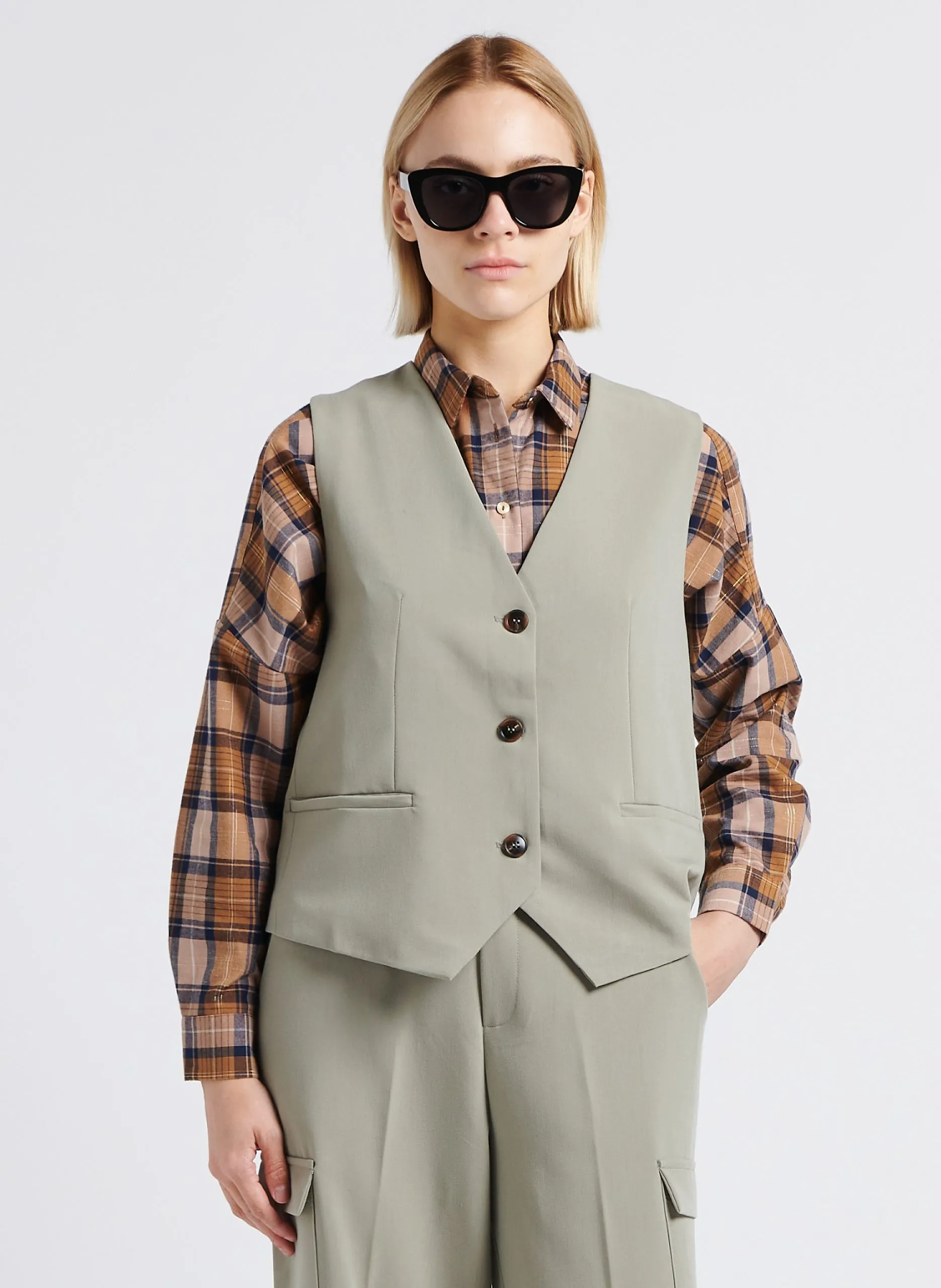 Gilet tailleur sans manches boutonné Vert LOKI