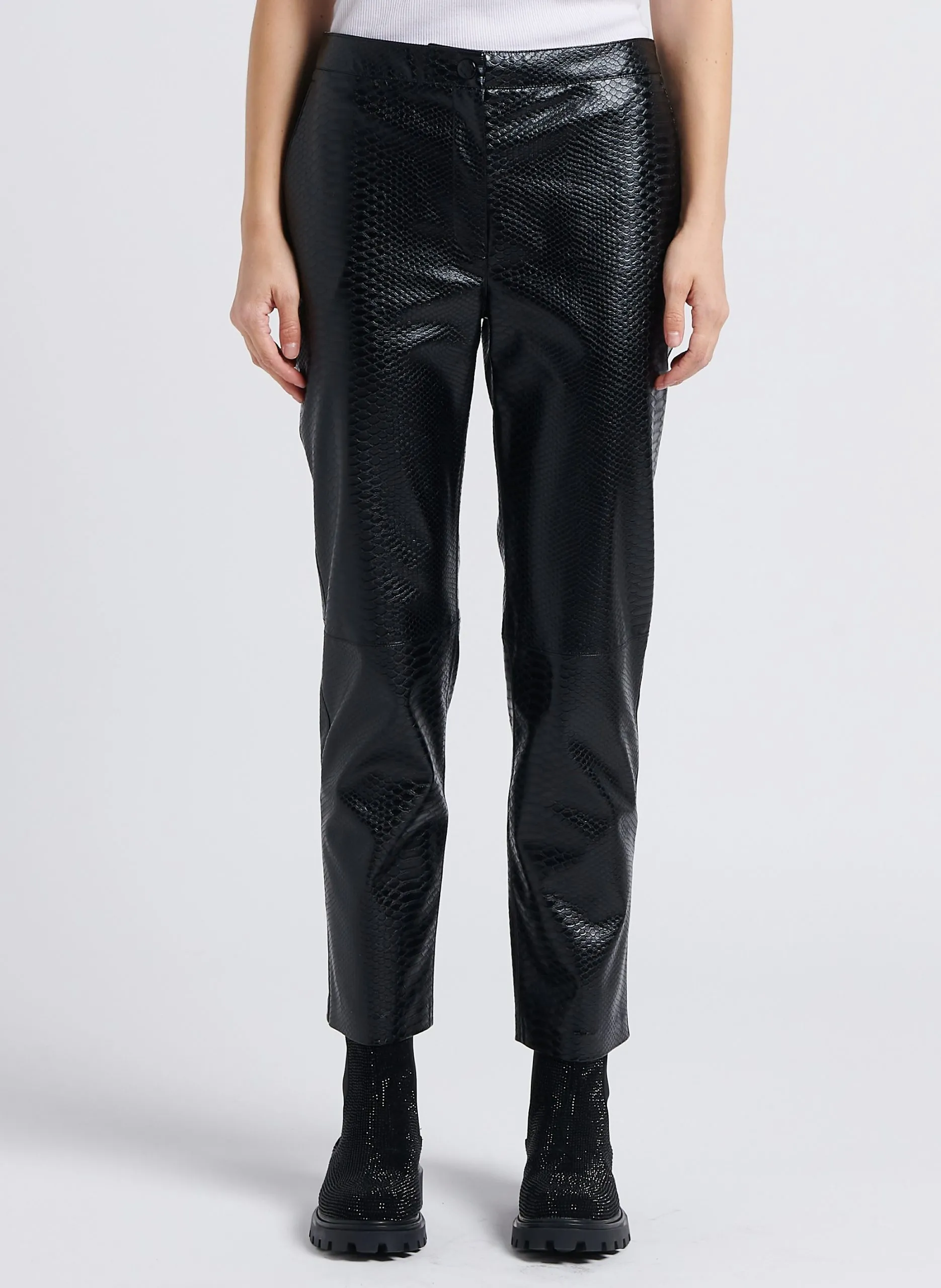 Pantalon droit effet croco Noir