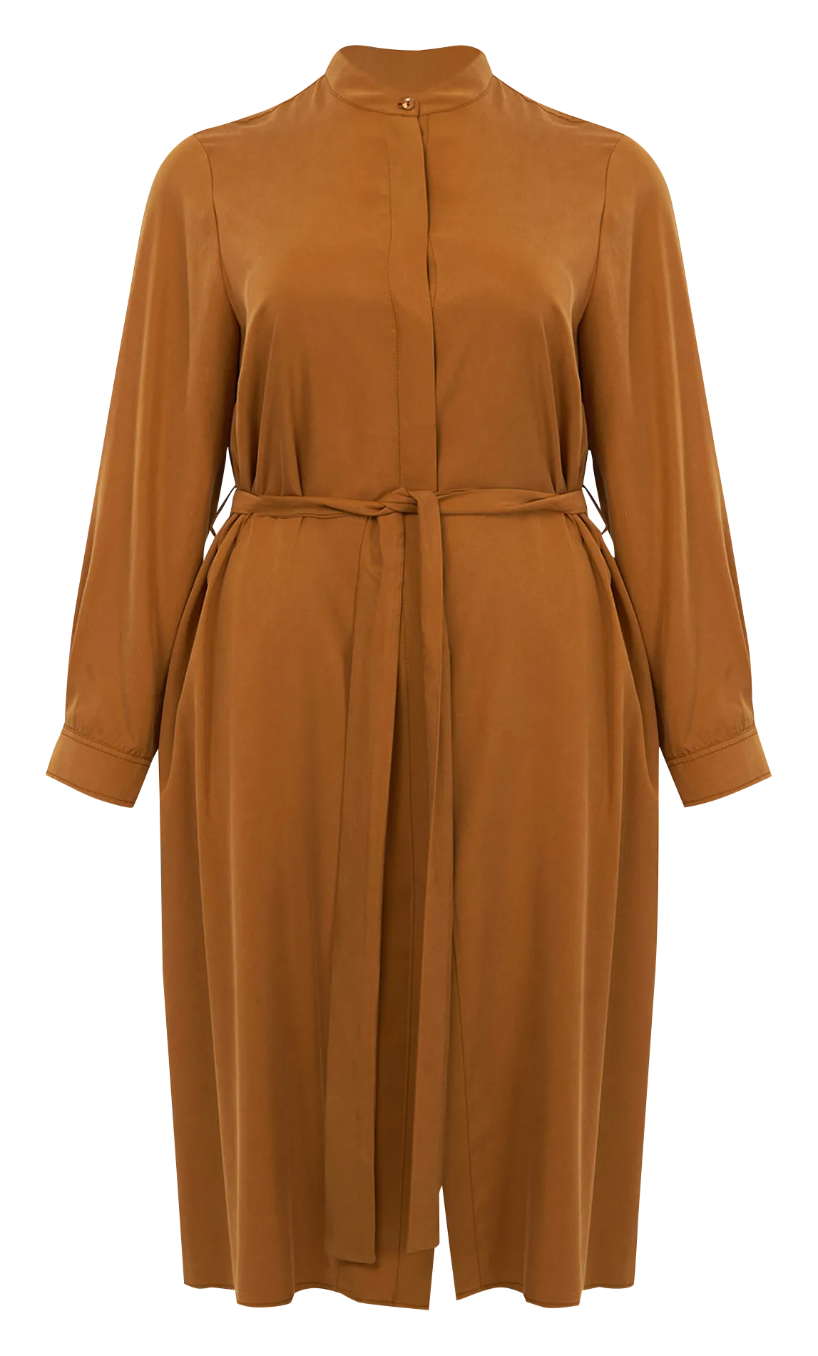 Robe courte col mao ceinturée Marron