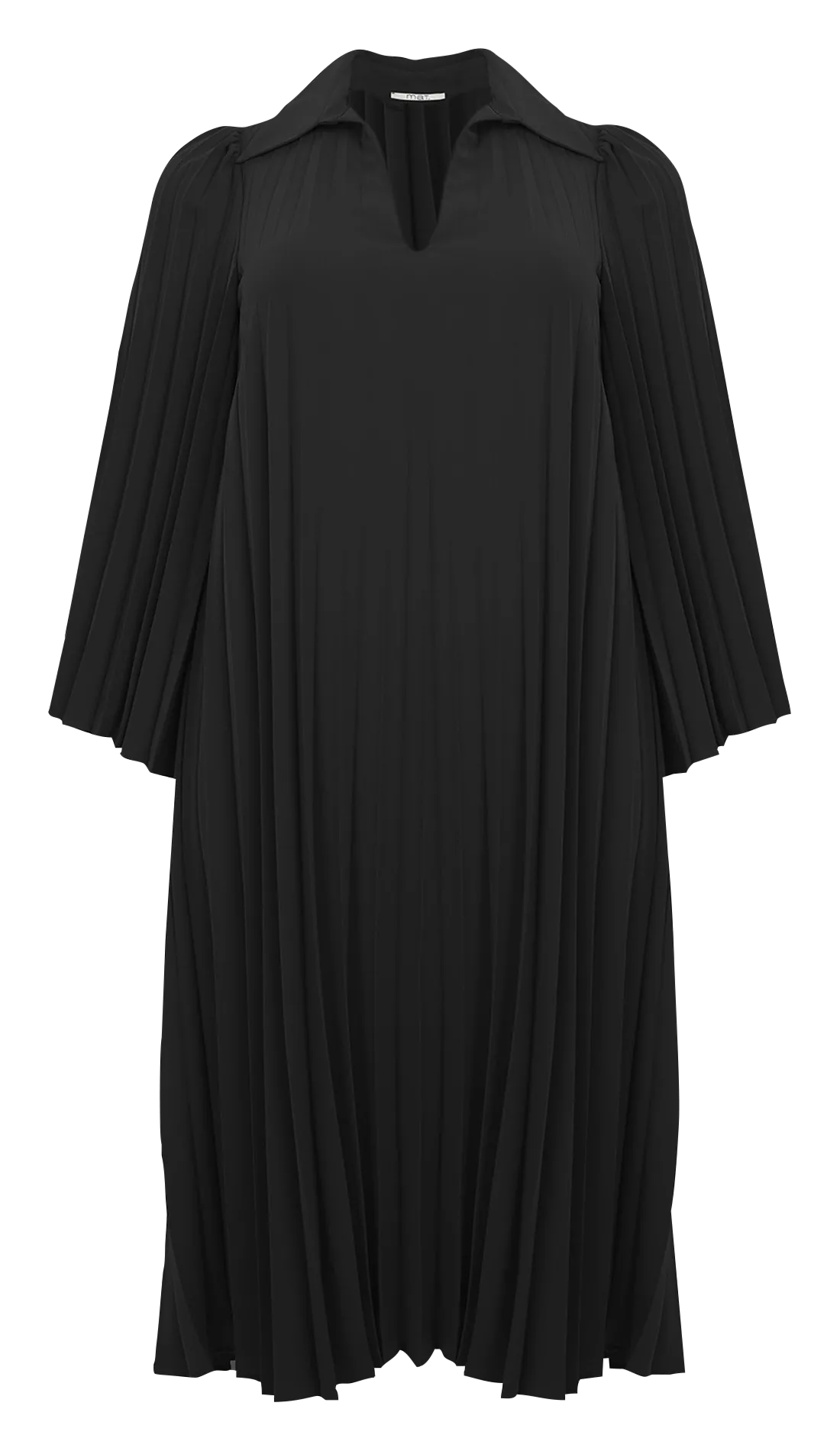Robe midi col classique plissée Noir