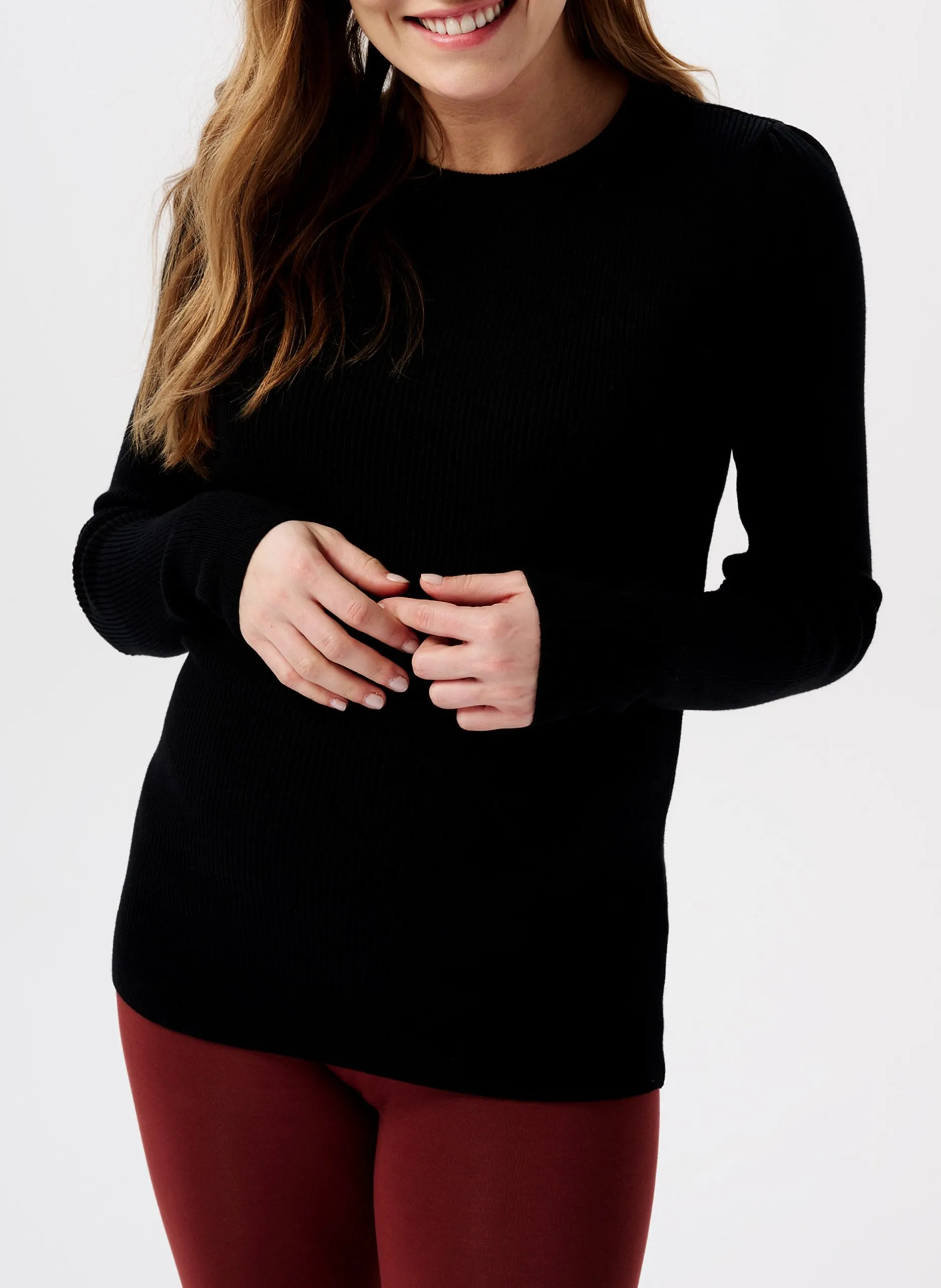 Pull col rond à rayures en coton bio mélangé Noir ZANA