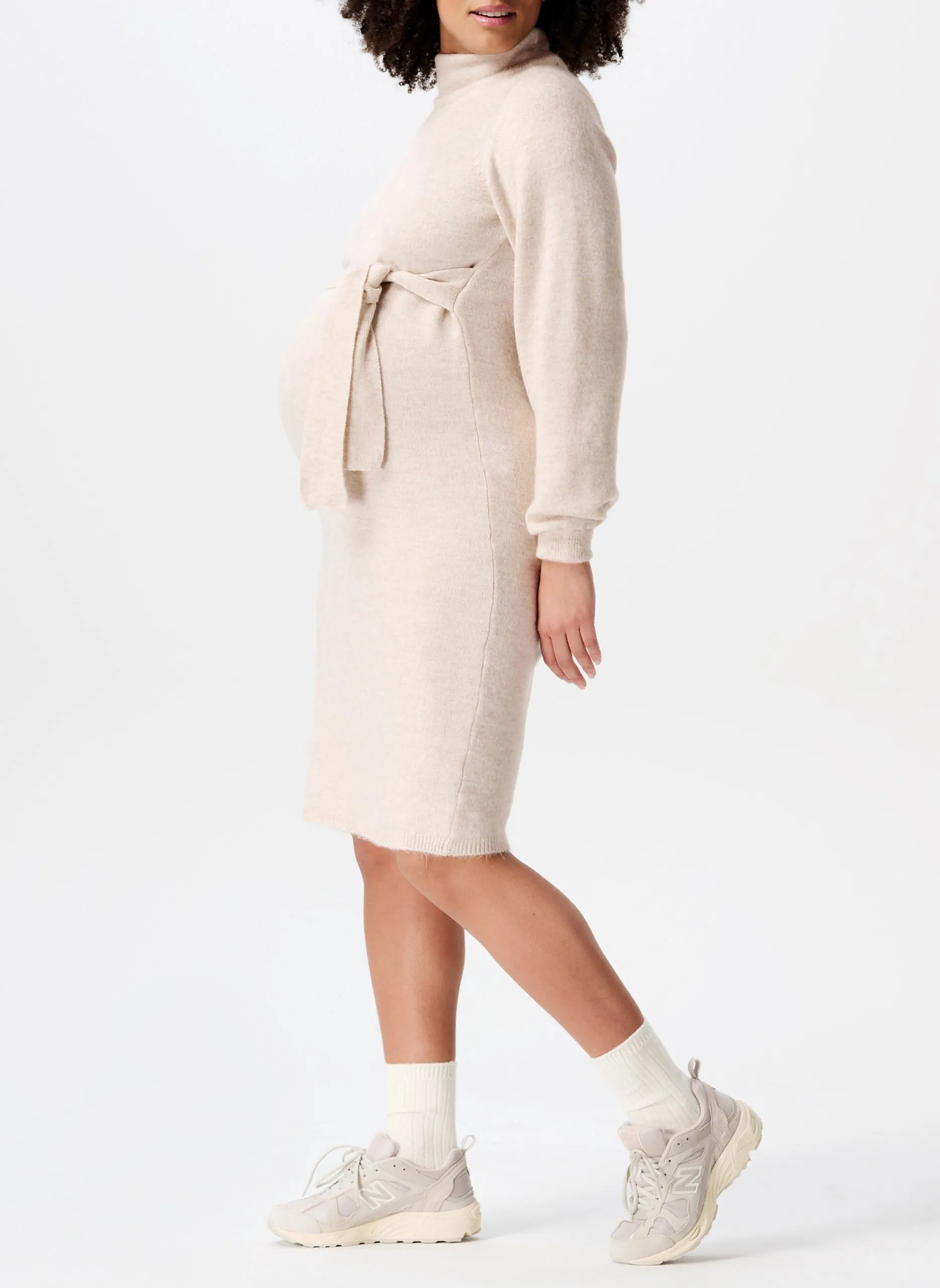 Robe midi col roulé de grossesse Beige MICO