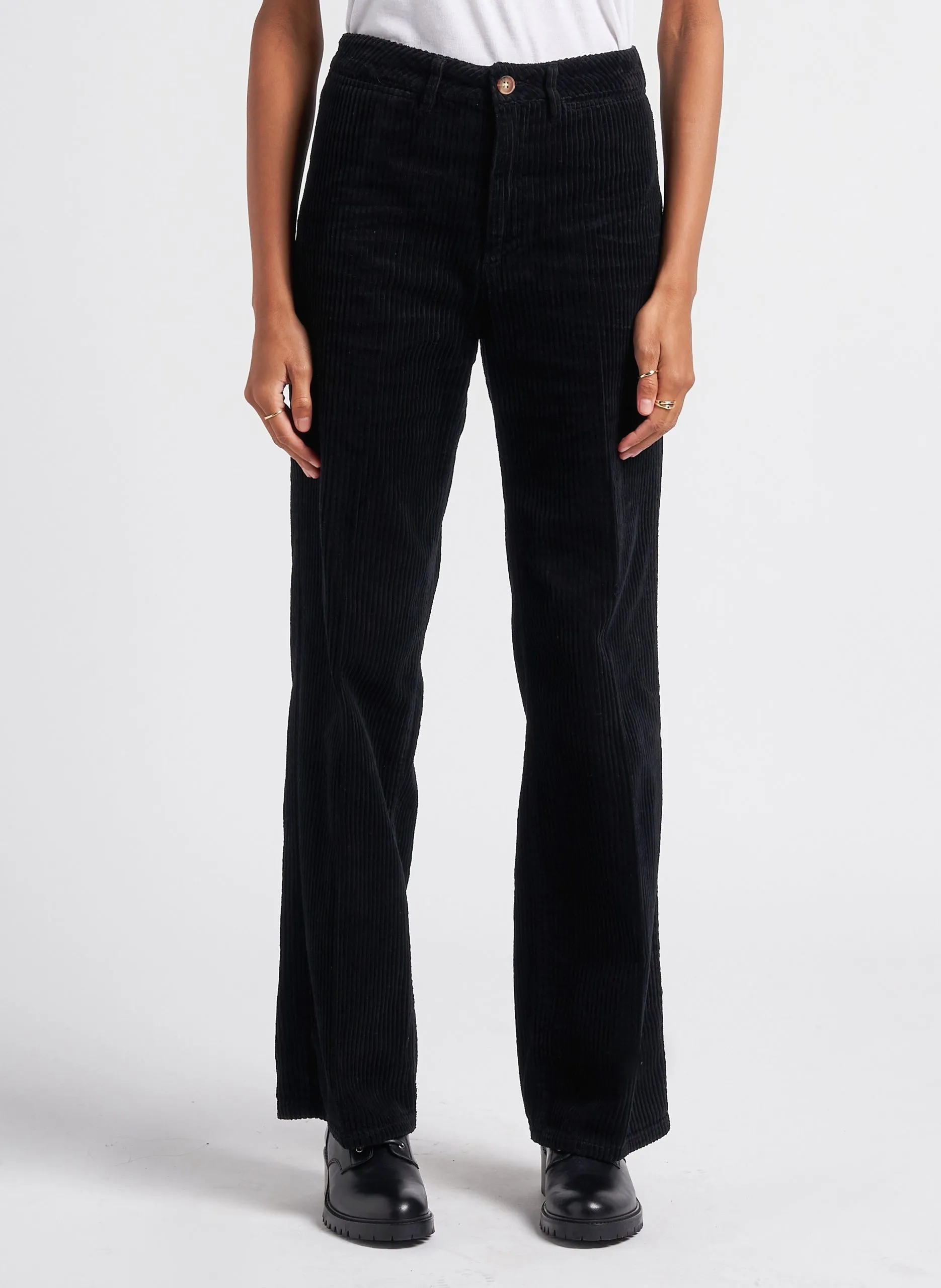 Pantalon large en velours côtelé de coton Noir WHAM