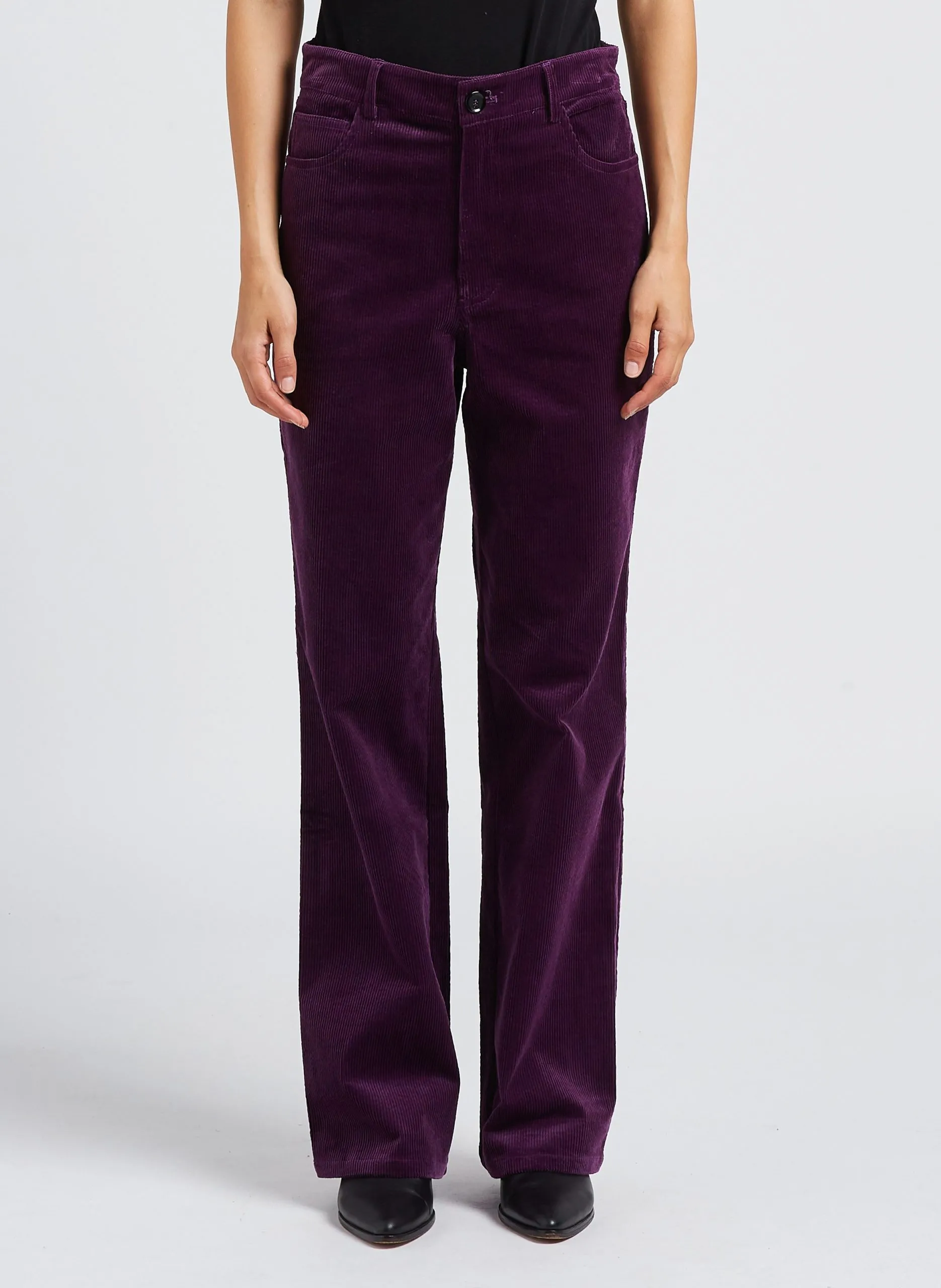 Pantalon droit taille haute en coton mélangé Violet TILDA