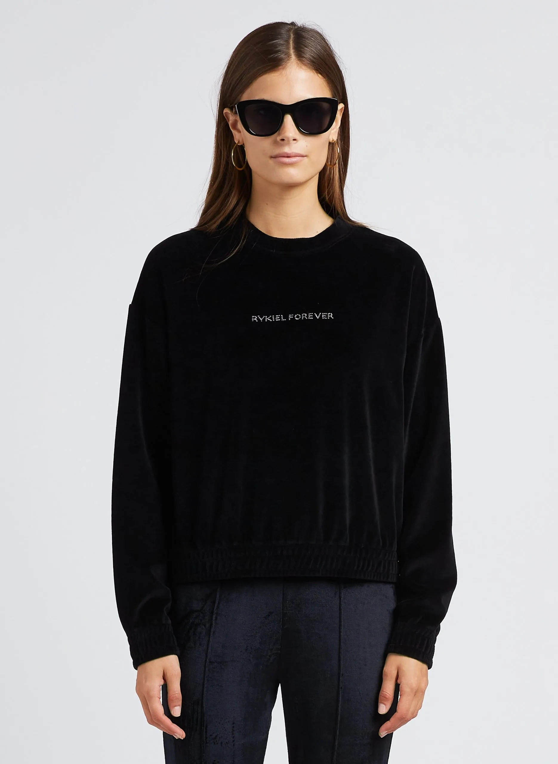 Sweat col rond en coton mélangé Noir