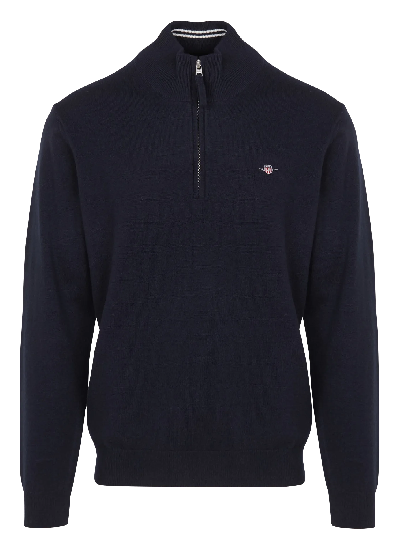 Pull droit col montant zippé en laine Bleu