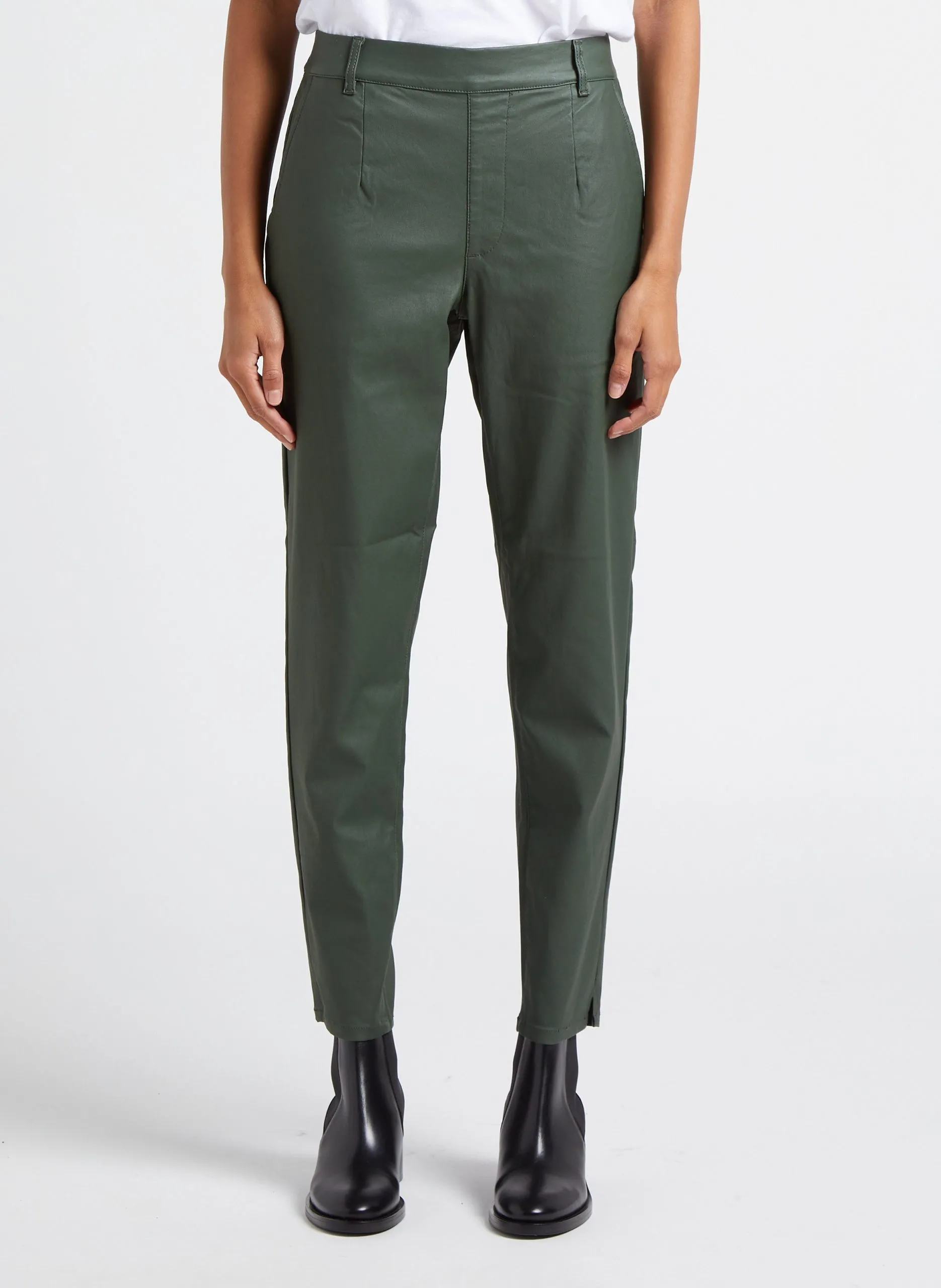 Pantalon slim effet enduit Vert
