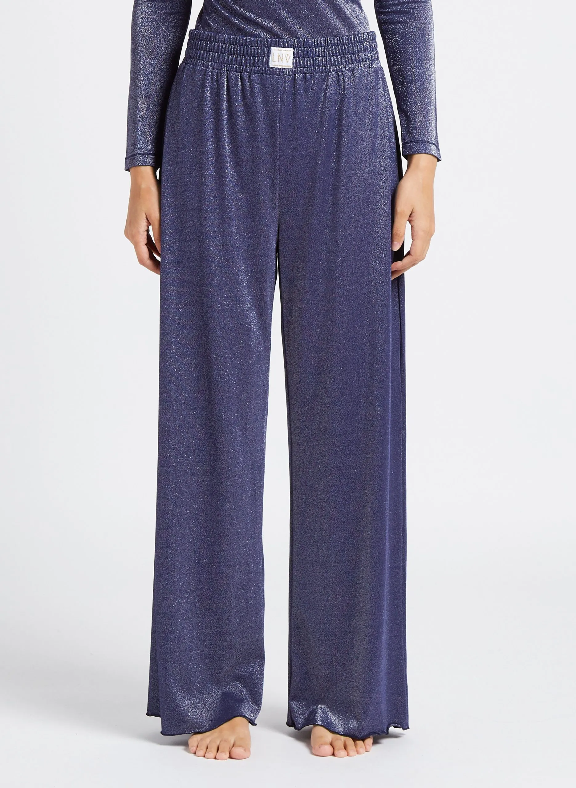 Pantalon taille haute côtelé Bleu NATI