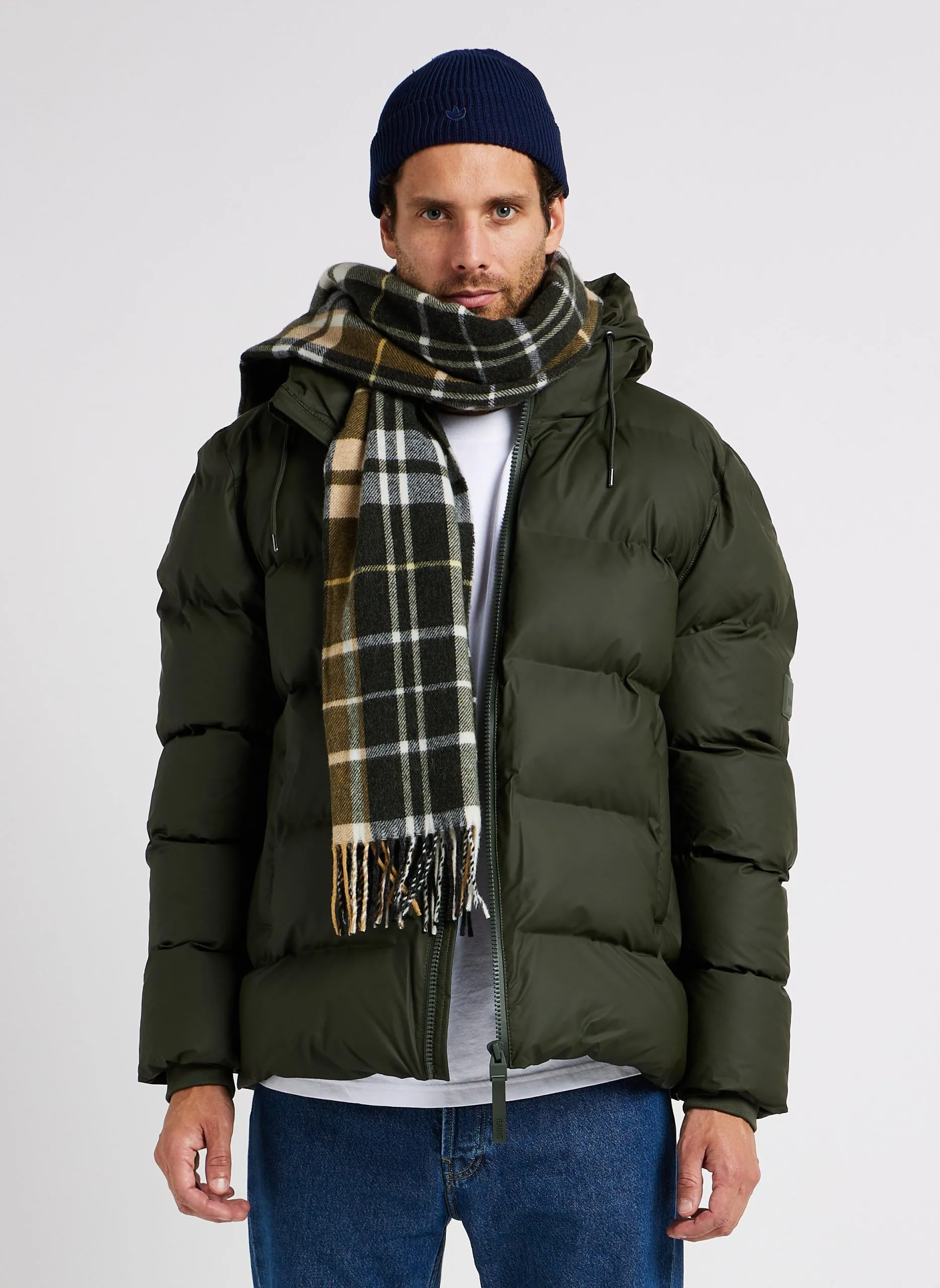 Echarpe imprimée à carreaux en laine mélangée Kaki