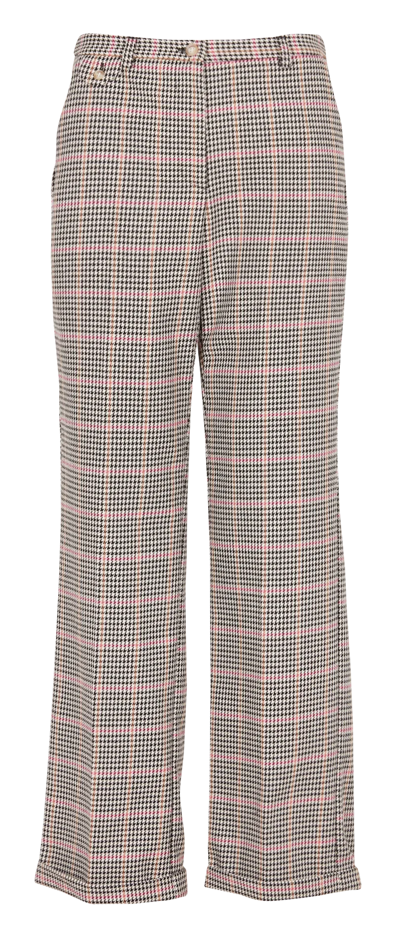 Pantalon large pied de poule en coton mélangé Beige