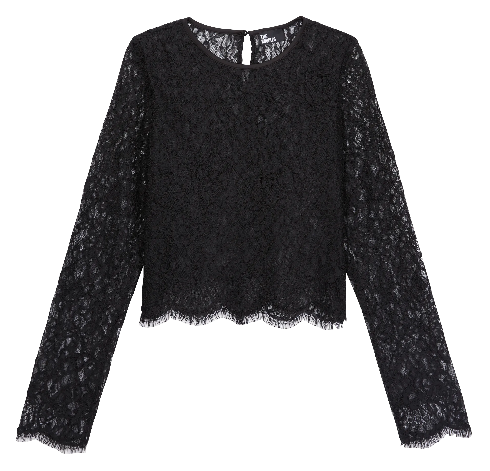 Top col rond à dentelle Noir