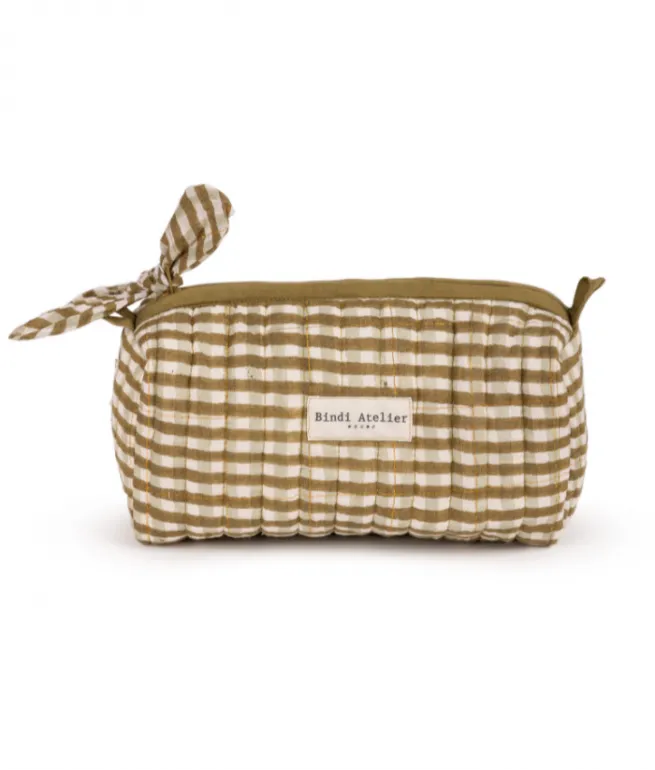 Trousse maquillage matelassée imprimé vichy en coton Rose TARA VERVEINE