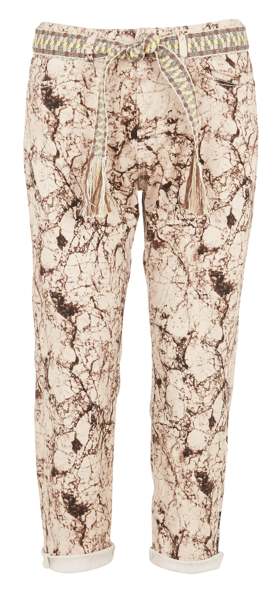 Pantalon 7/8ème en coton mélangé à motif abstrait Beige