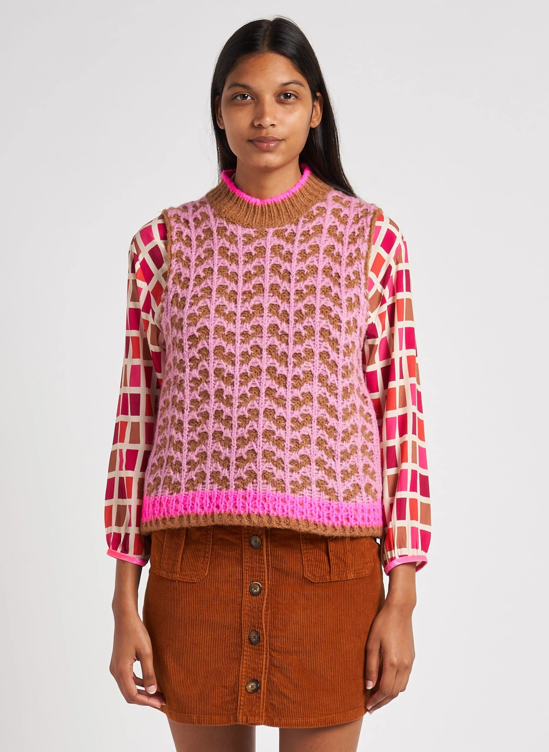 Pull col rond avec jacquard Rose VIOLA
