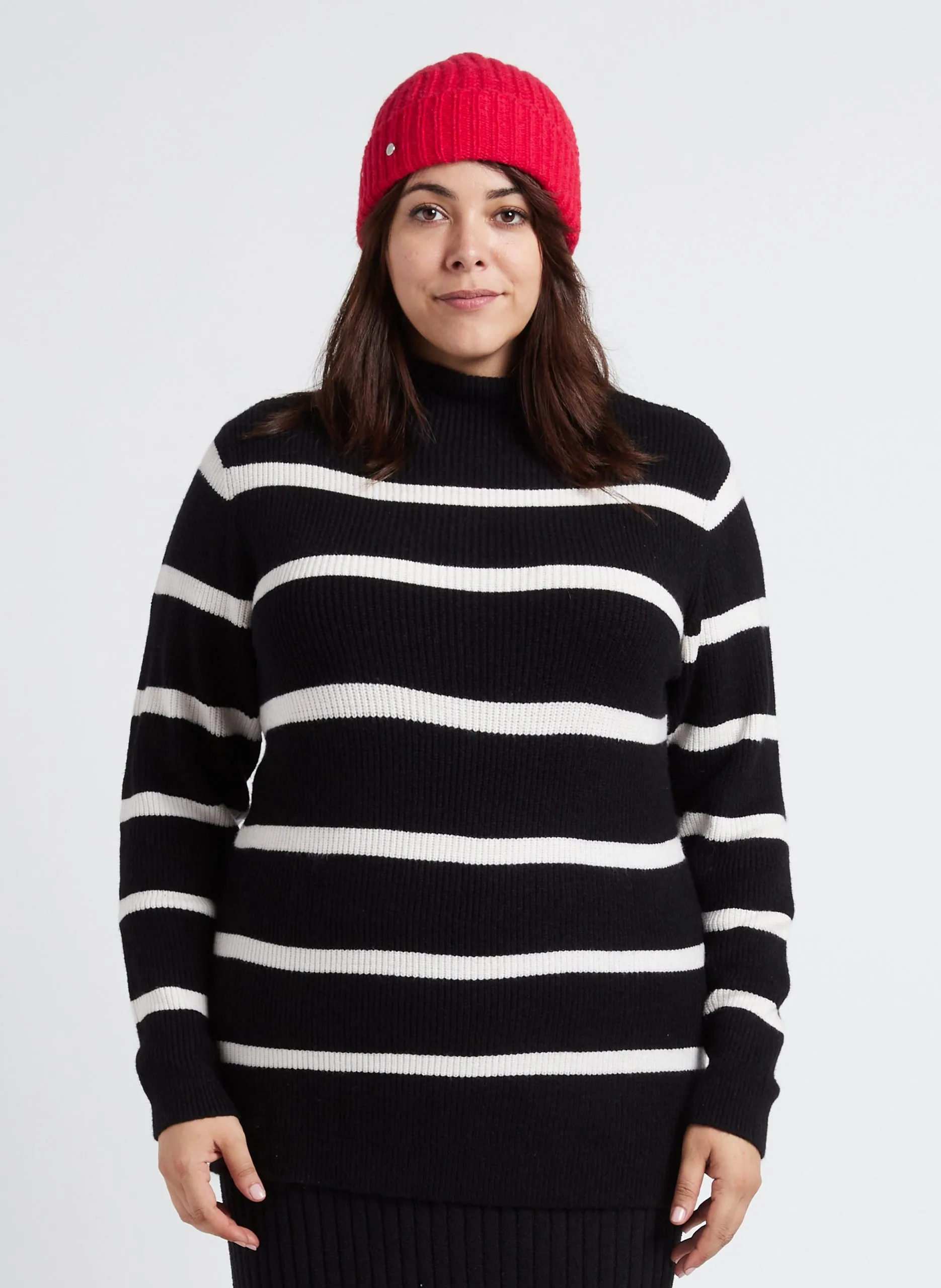 Pull col montant à rayures Noir RIL