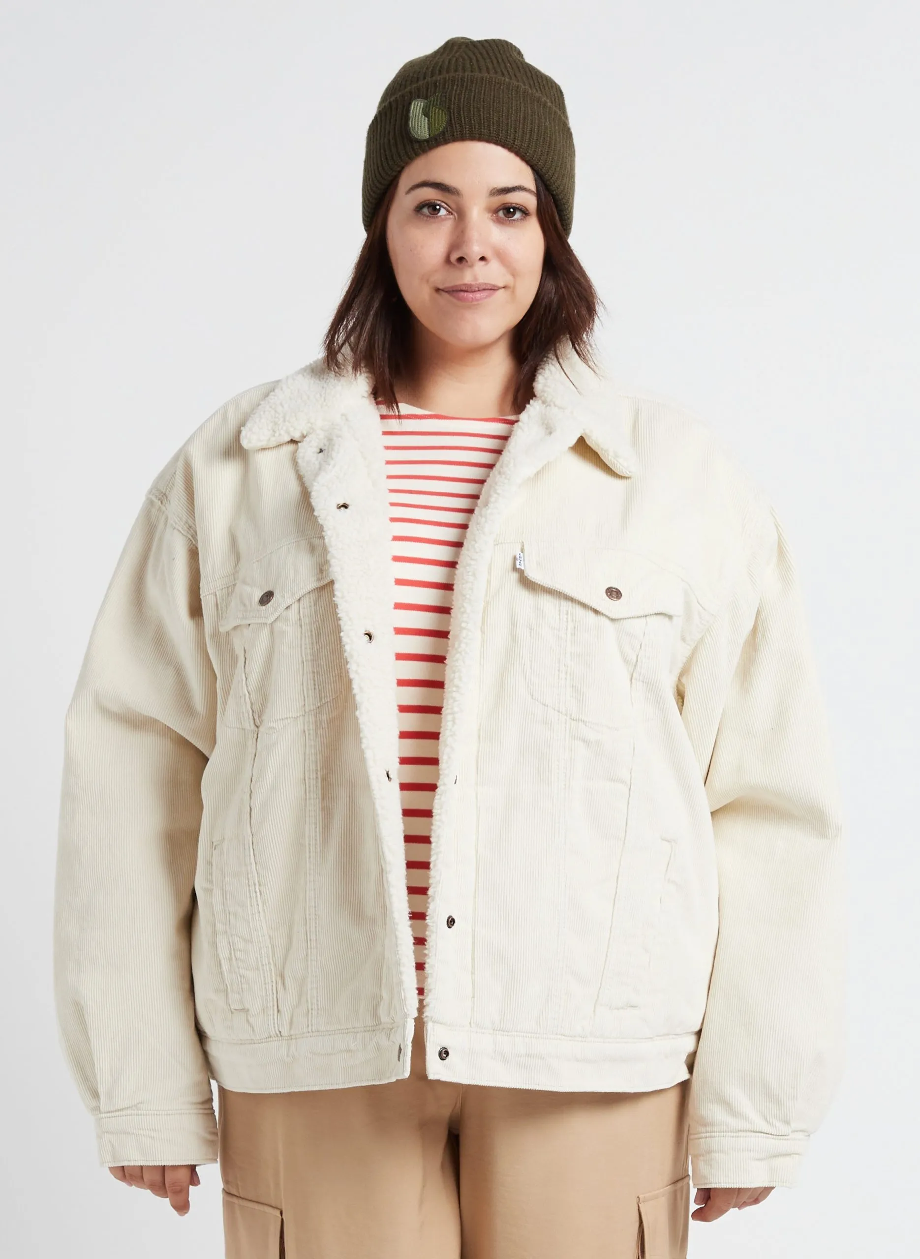 Veste en jean et fausse fourrure en coton Beige PL 90S SHERPA TRUCKER