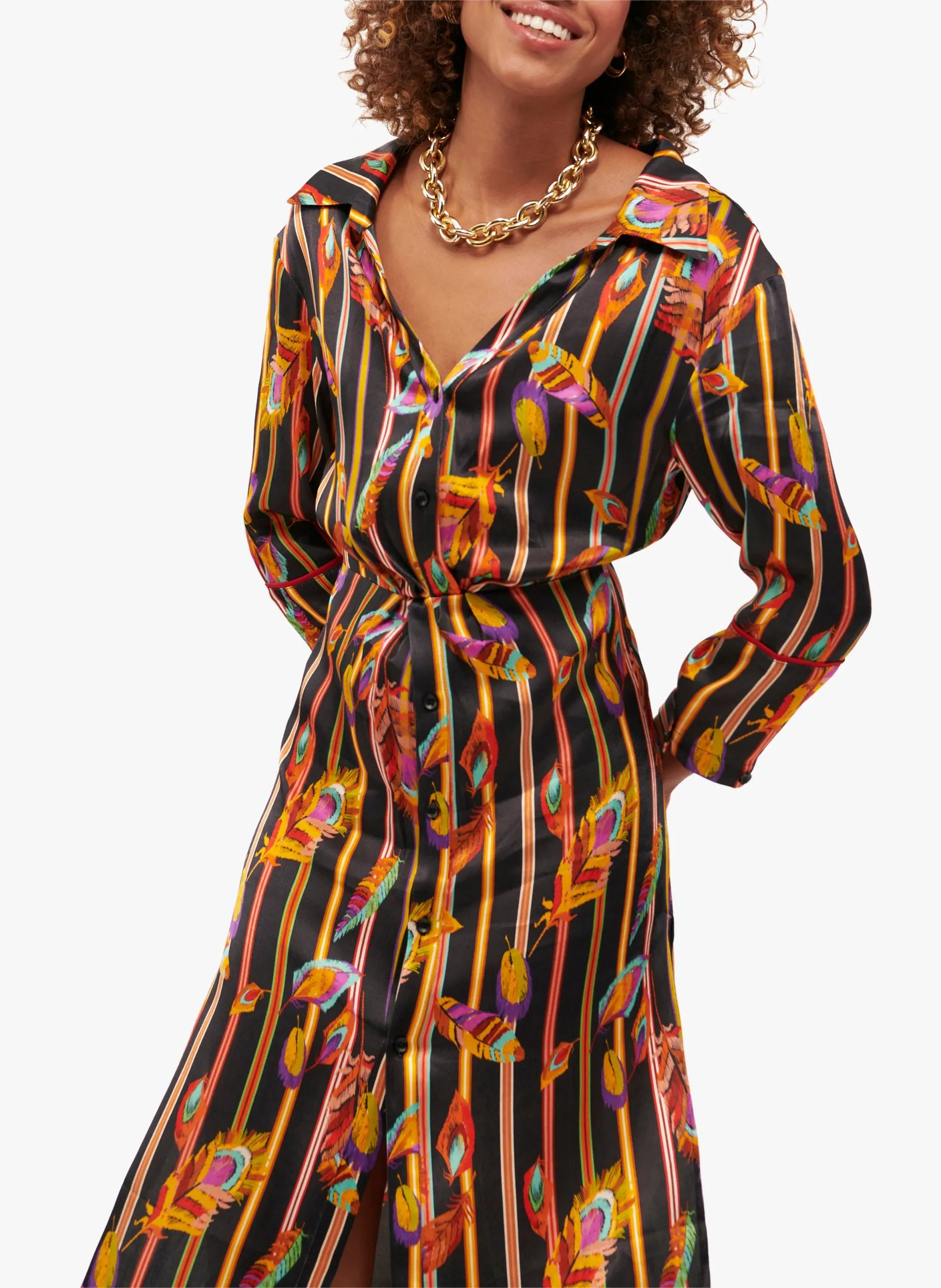 Robe chemise col classique imprimée Noir COLIBRI