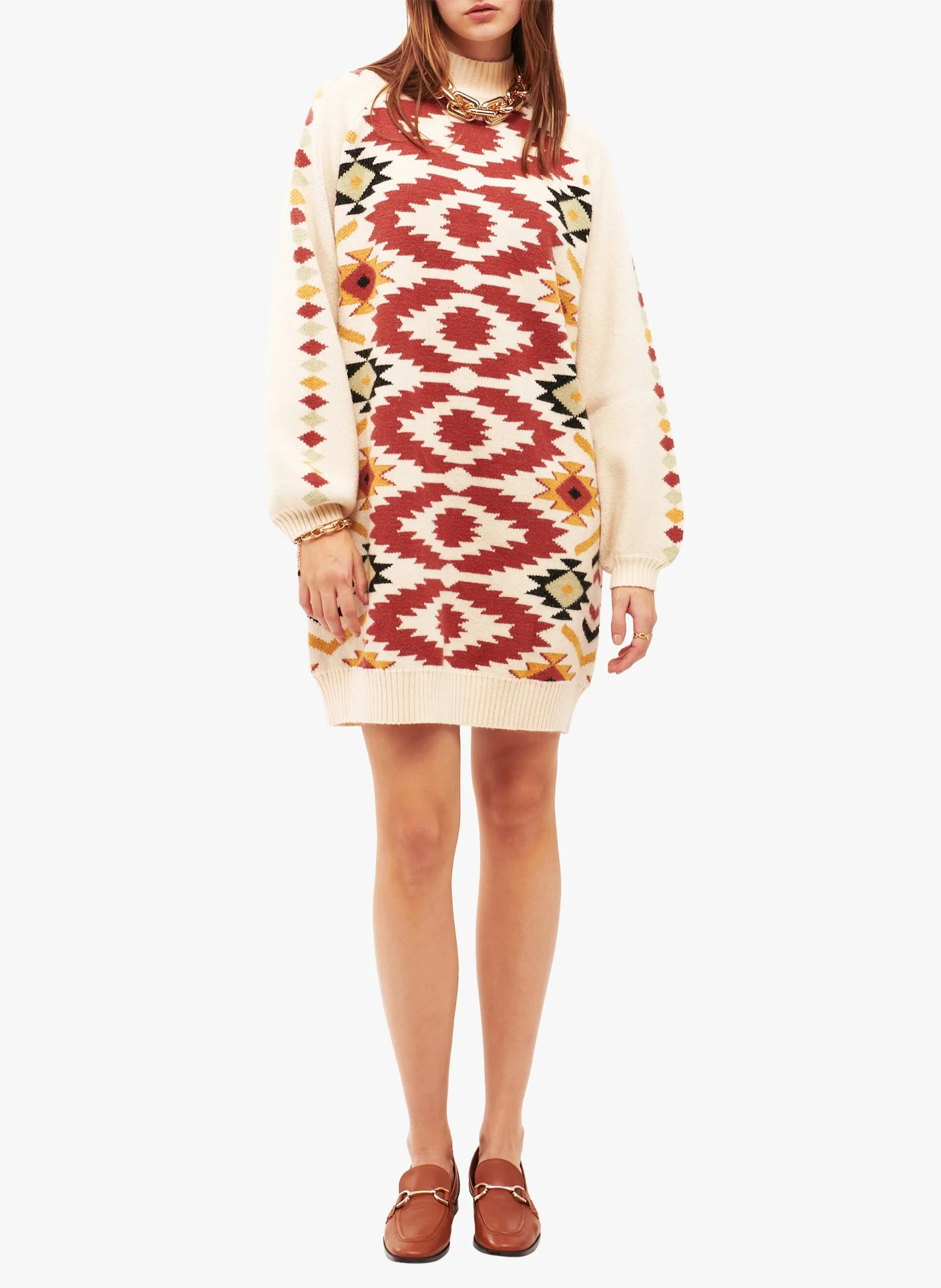 Robe pull col cheminée jacquard Beige CRISSY