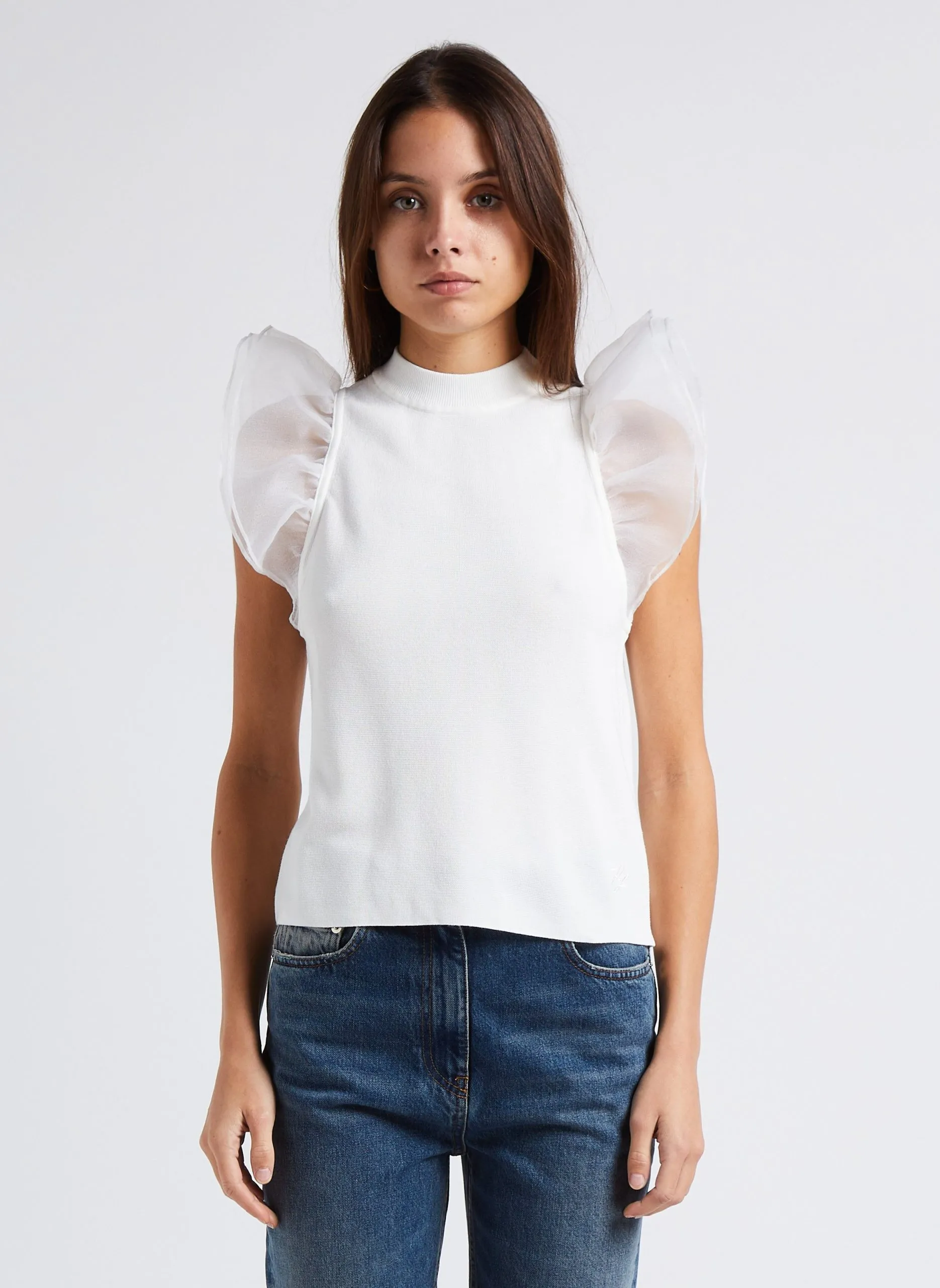 Top droit à col montant Blanc