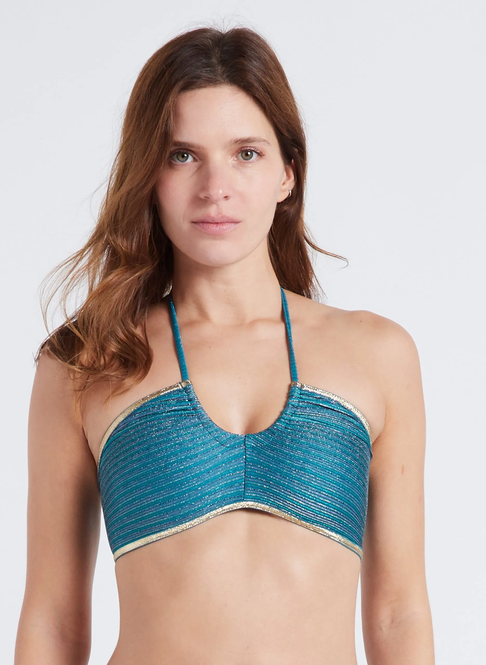 Haut de bikini bandeau texturé Bleu YAS