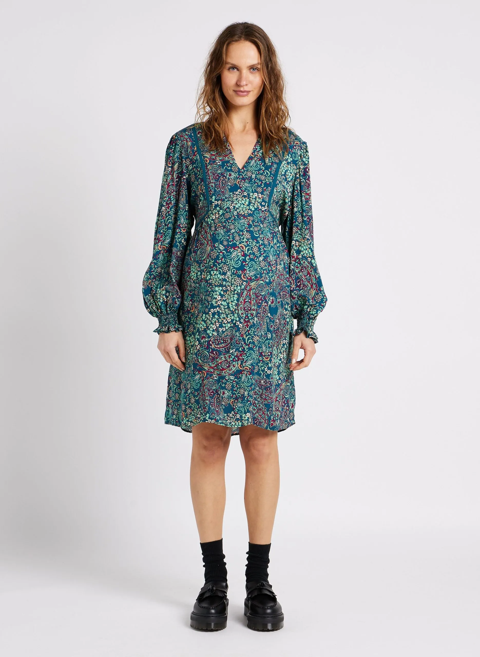 Robe de grossesse col tunisien imprimée Vert MARJORIE