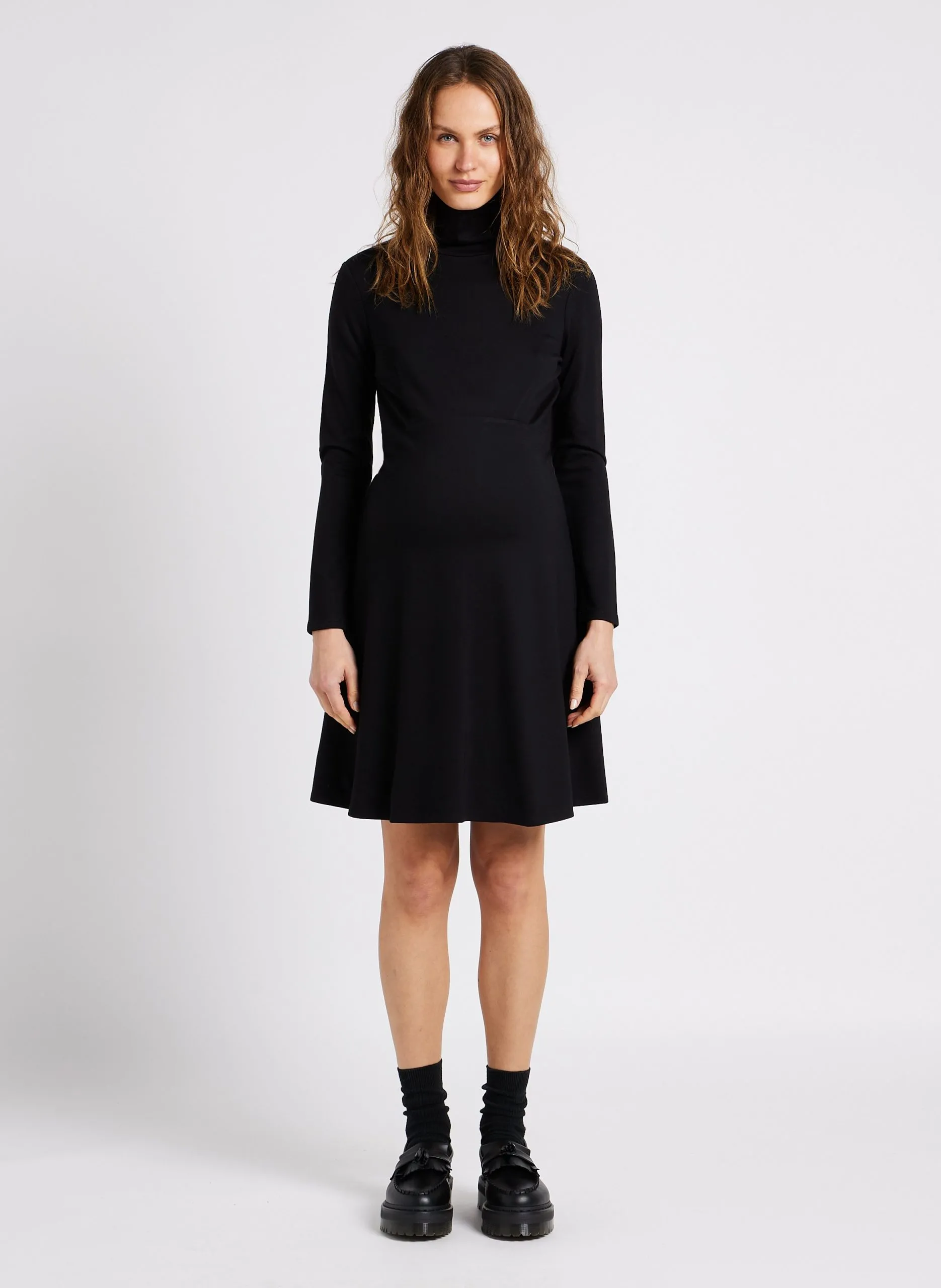 Robe de grossesse col roulé en maille Noir VANESSA
