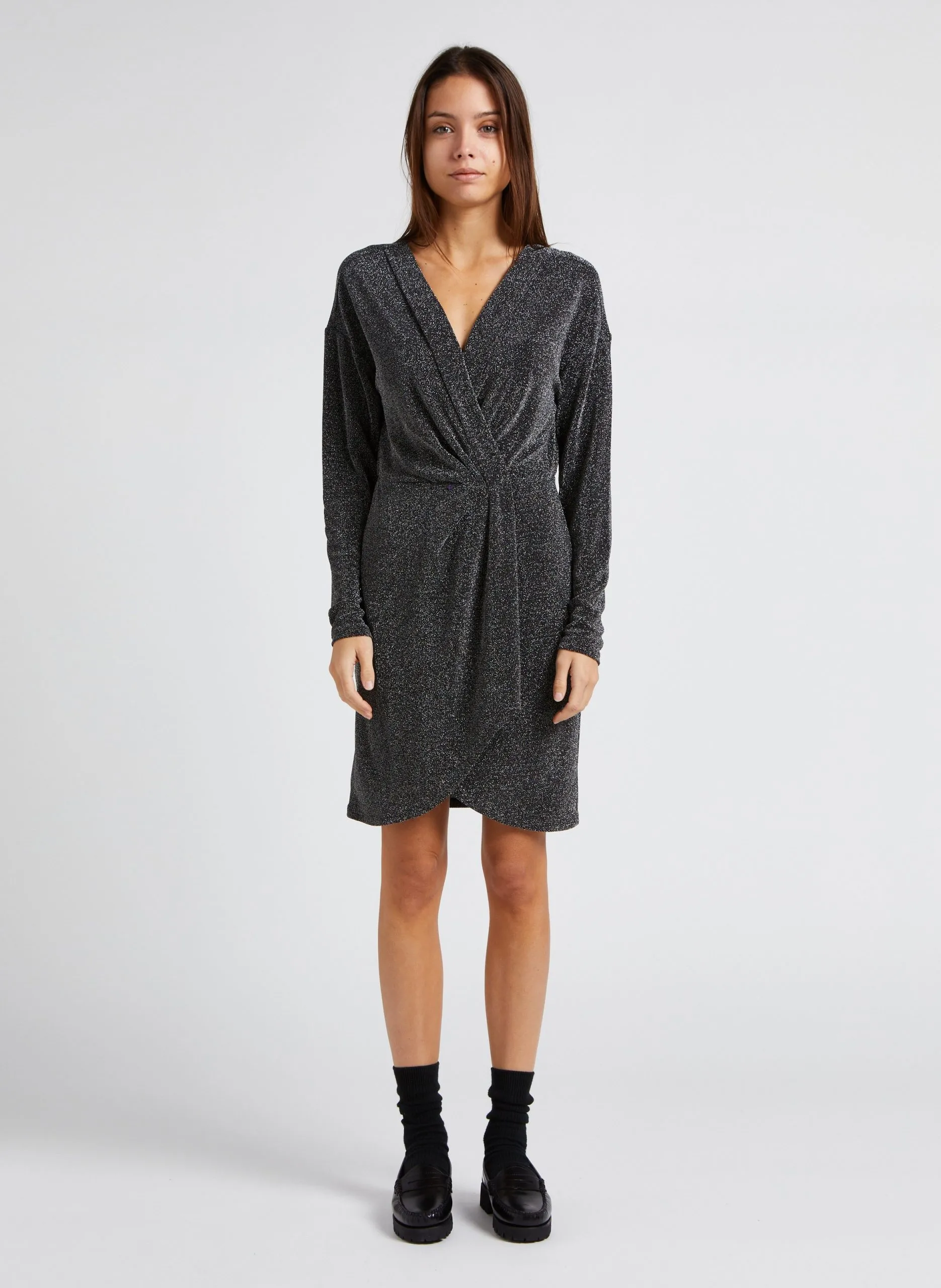 Robe courte col V Noir SHINY