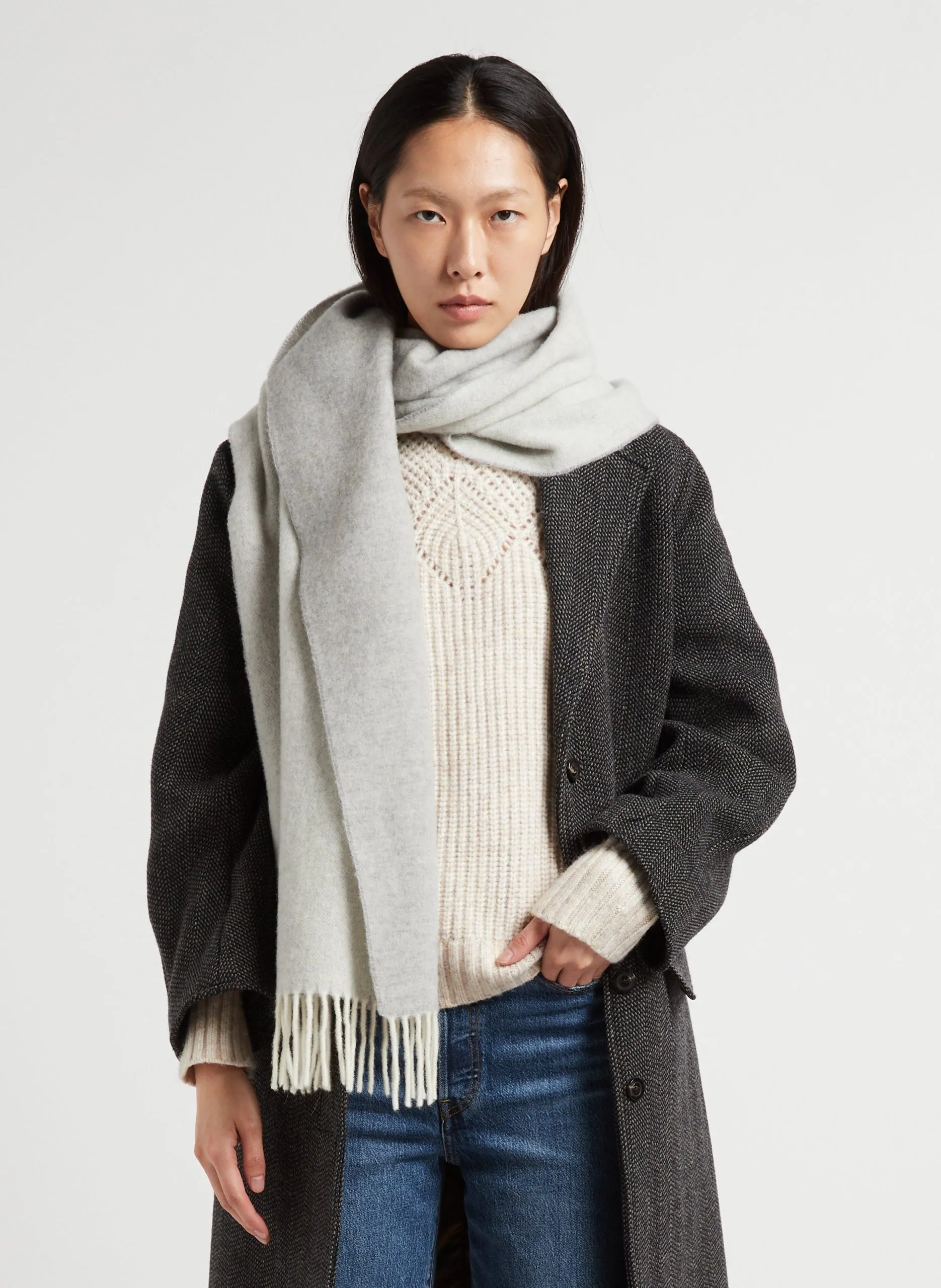 Echarpe à franges en laine Gris FIRENZE