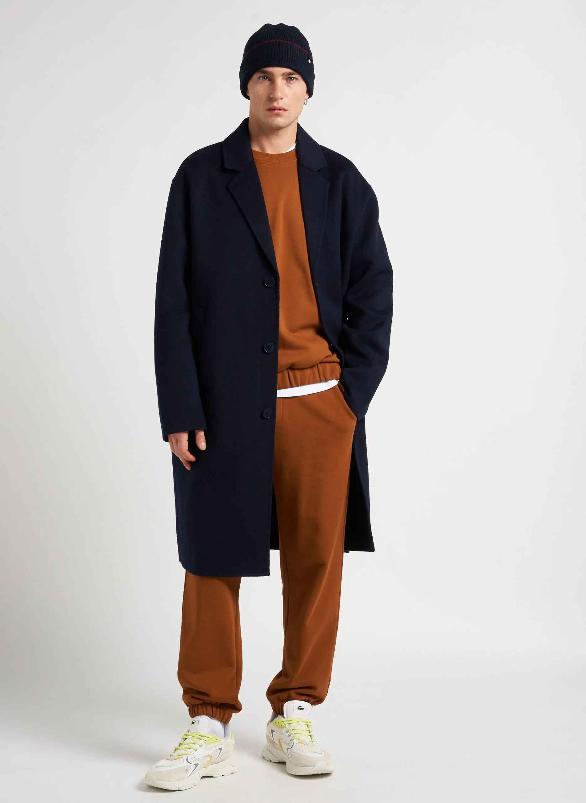 Manteau long droit en laine Bleu CAMEL