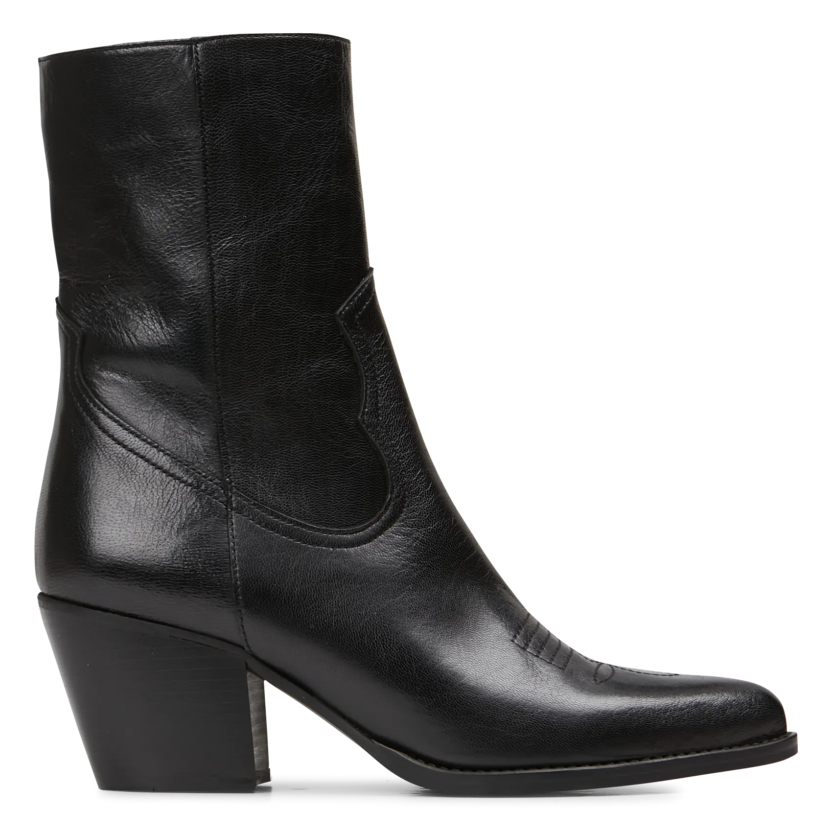 Bottines surpiquées à talon en cuir Noir DJAMENA