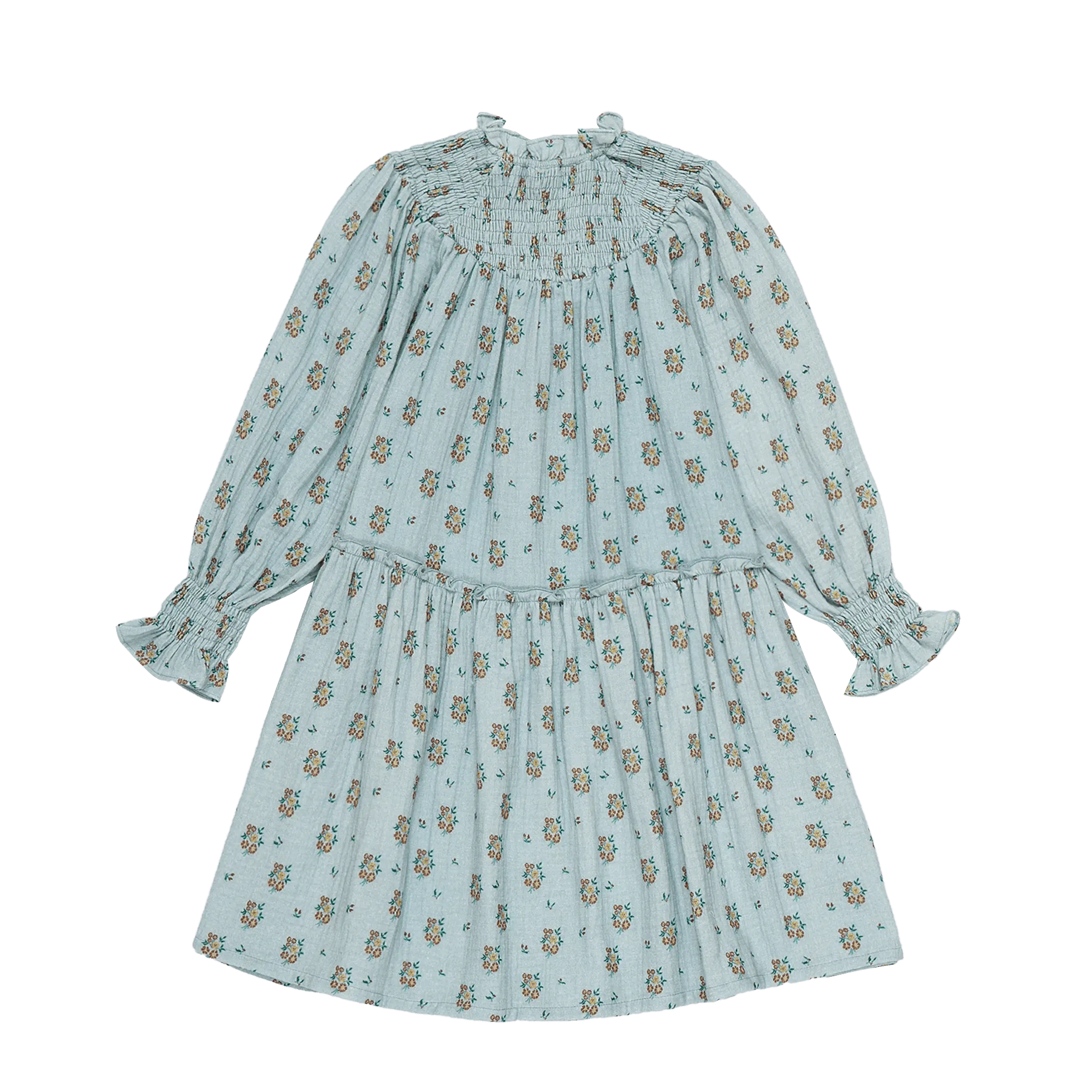 Robe midi évasée col montant en coton Bleu JIMENA