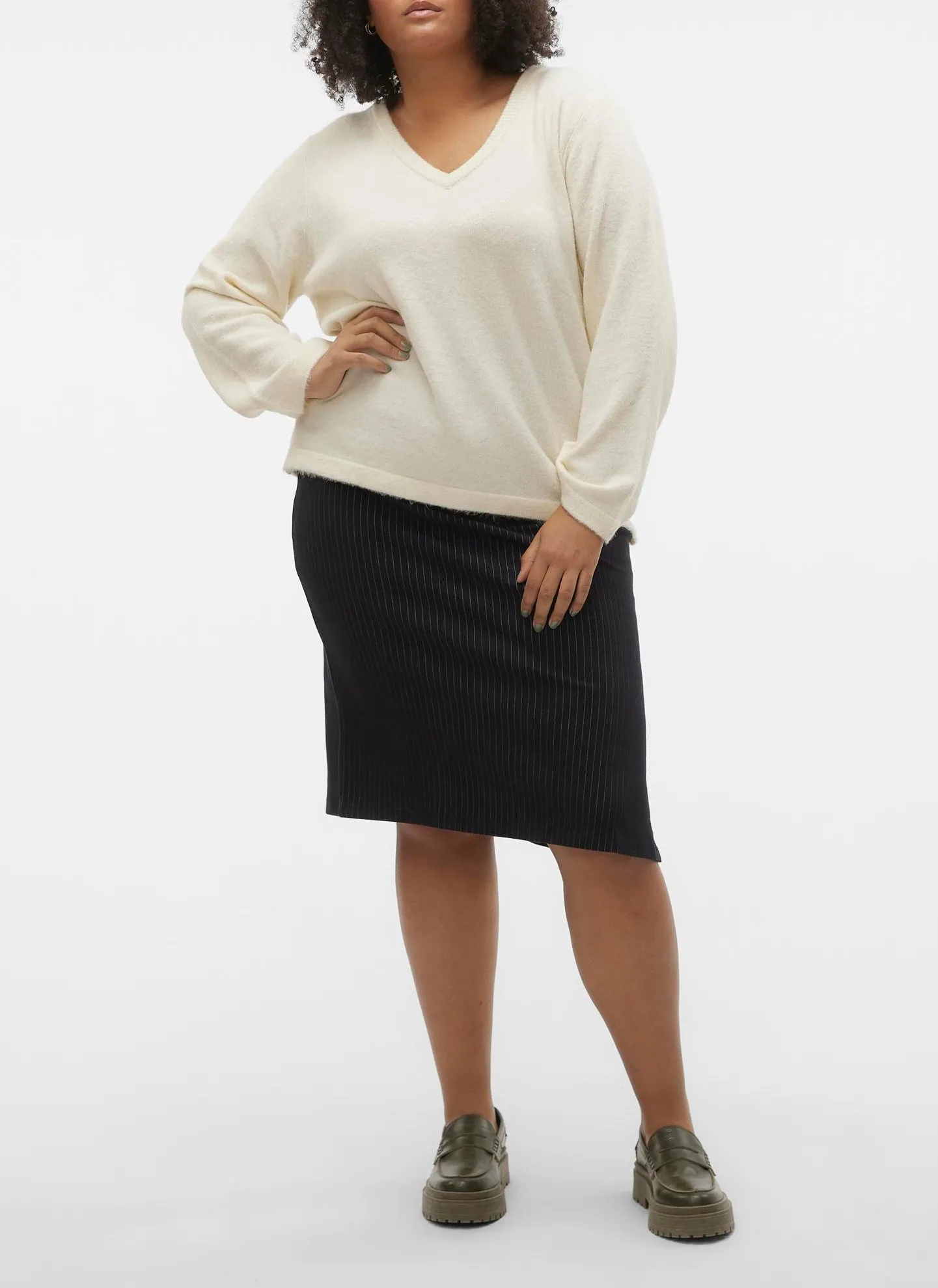 Pull droit col V Beige HURRICANE