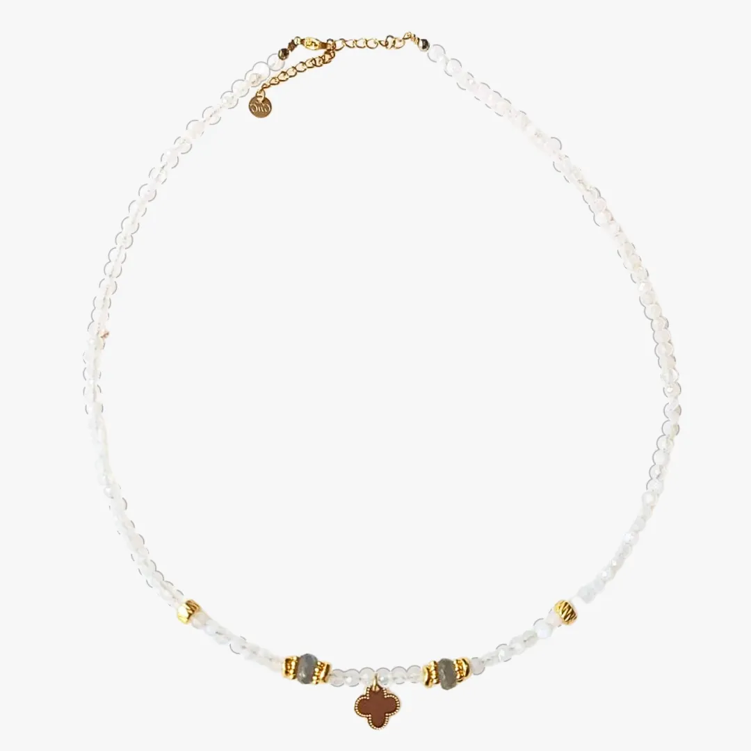 Collier trèfle pierre de soleil Orange SHUBHA