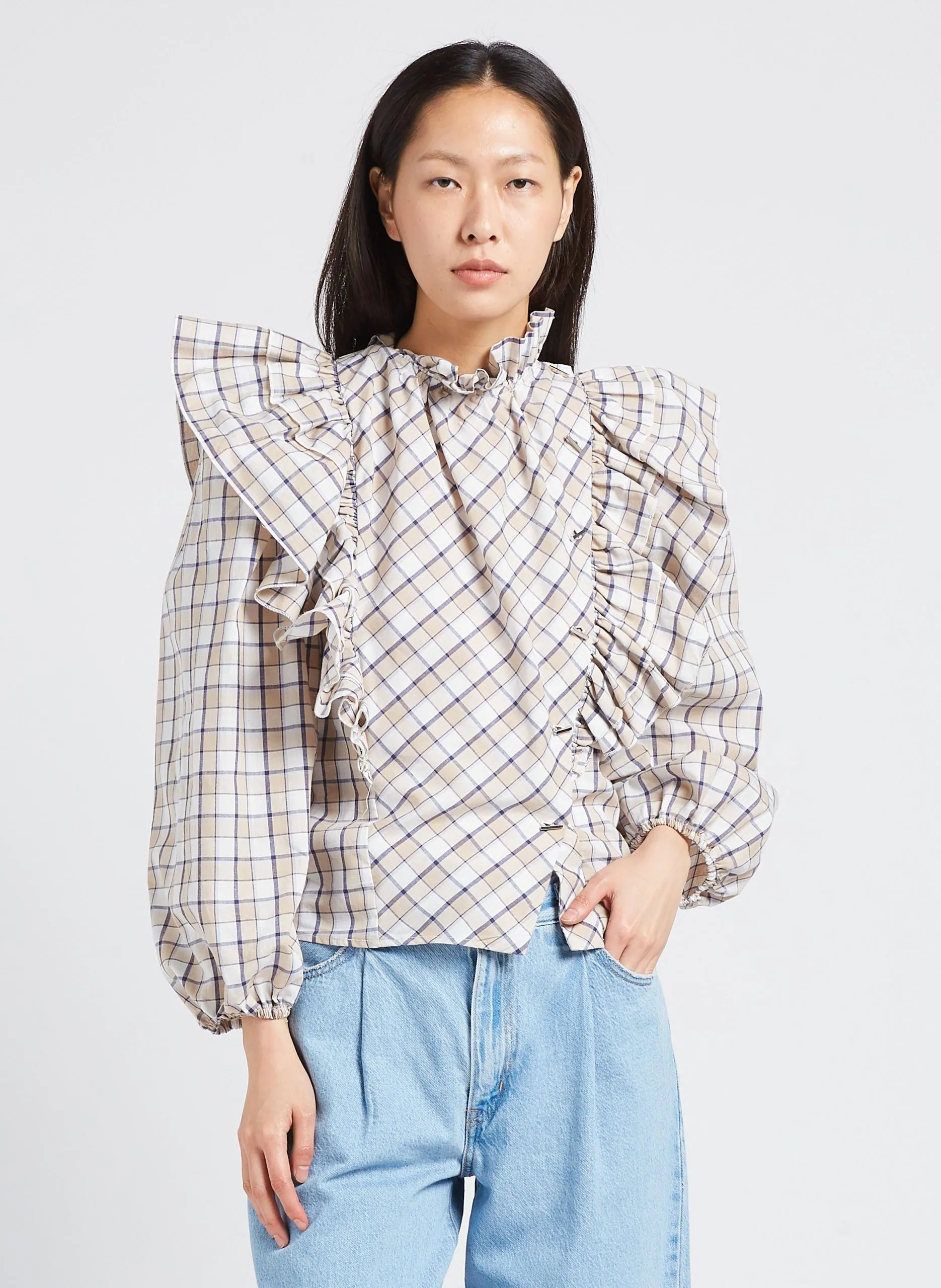 Chemise col victorien en coton Beige DINA