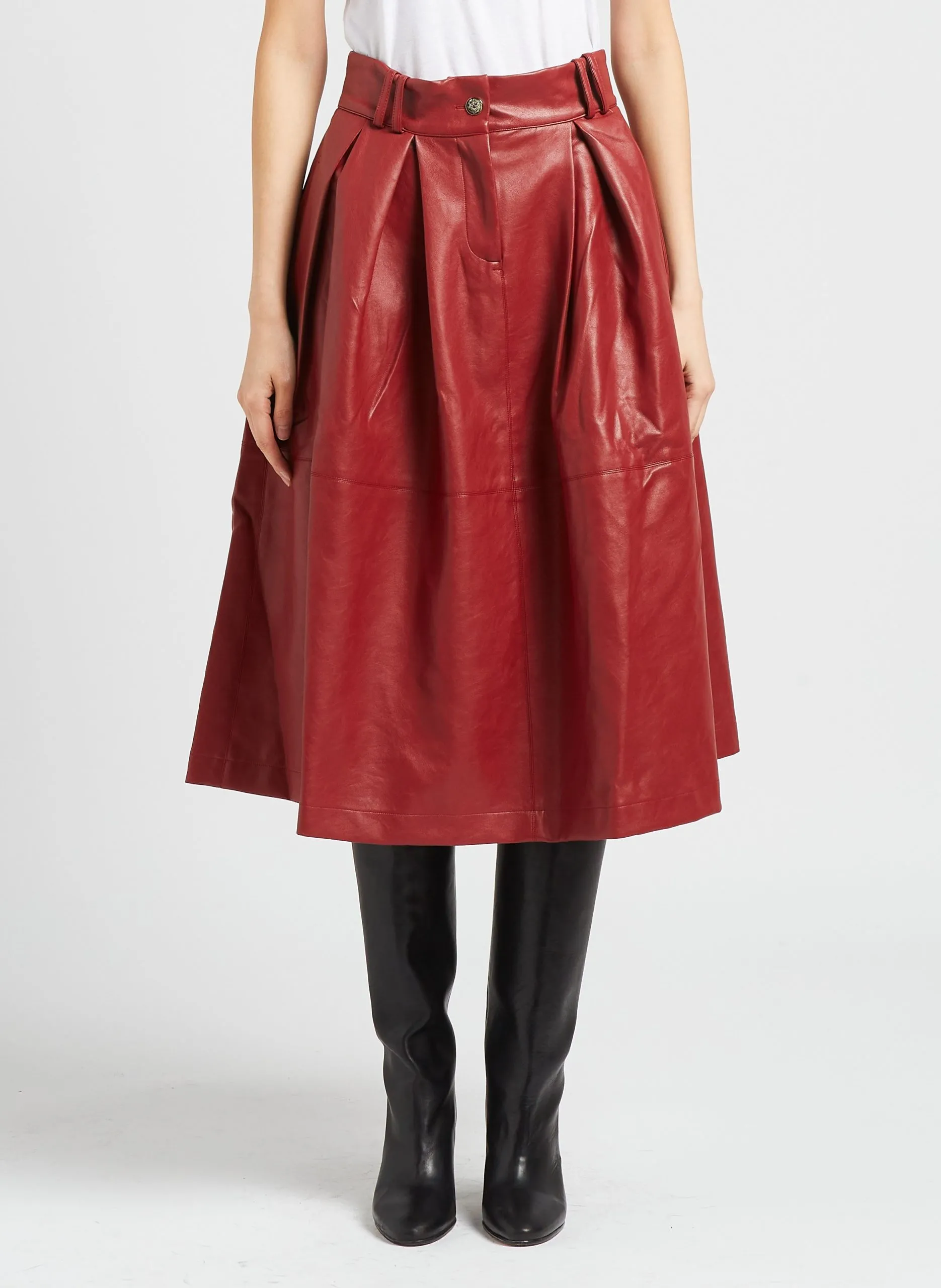 Jupe midi évasée taille haute Rouge KEATON