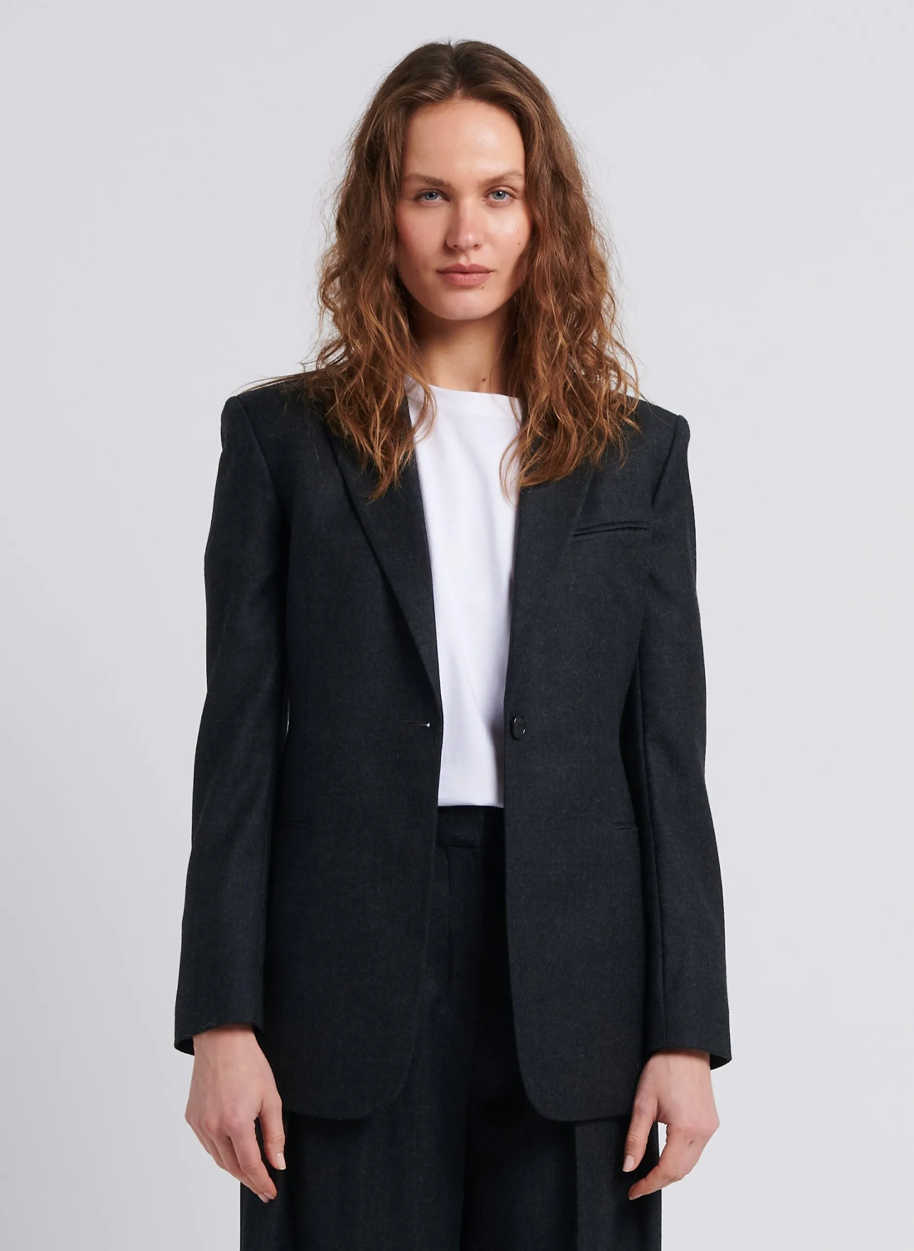 Blazer col tailleur en laine Gris