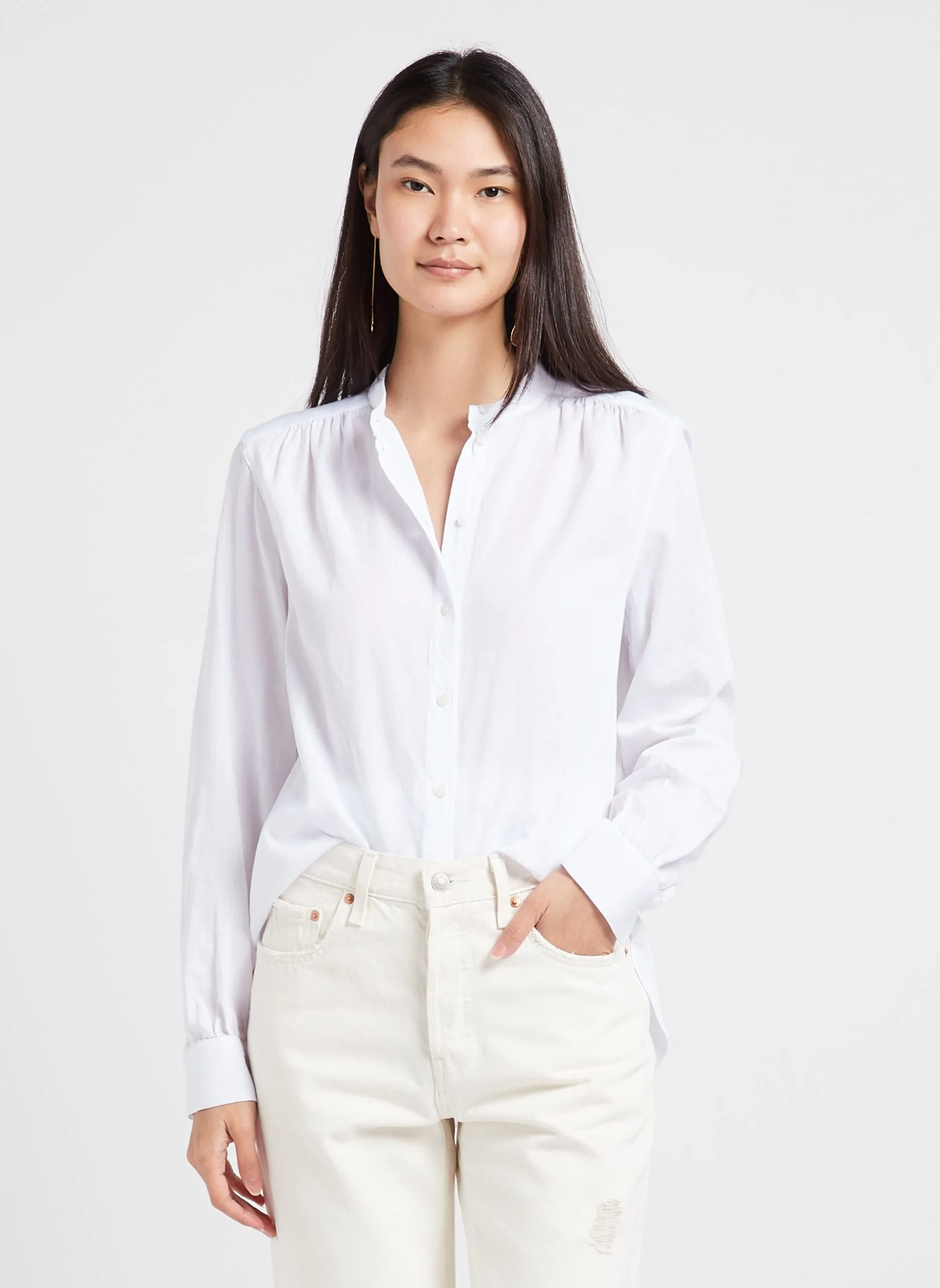 Blouse col rond en coton biologique Blanc