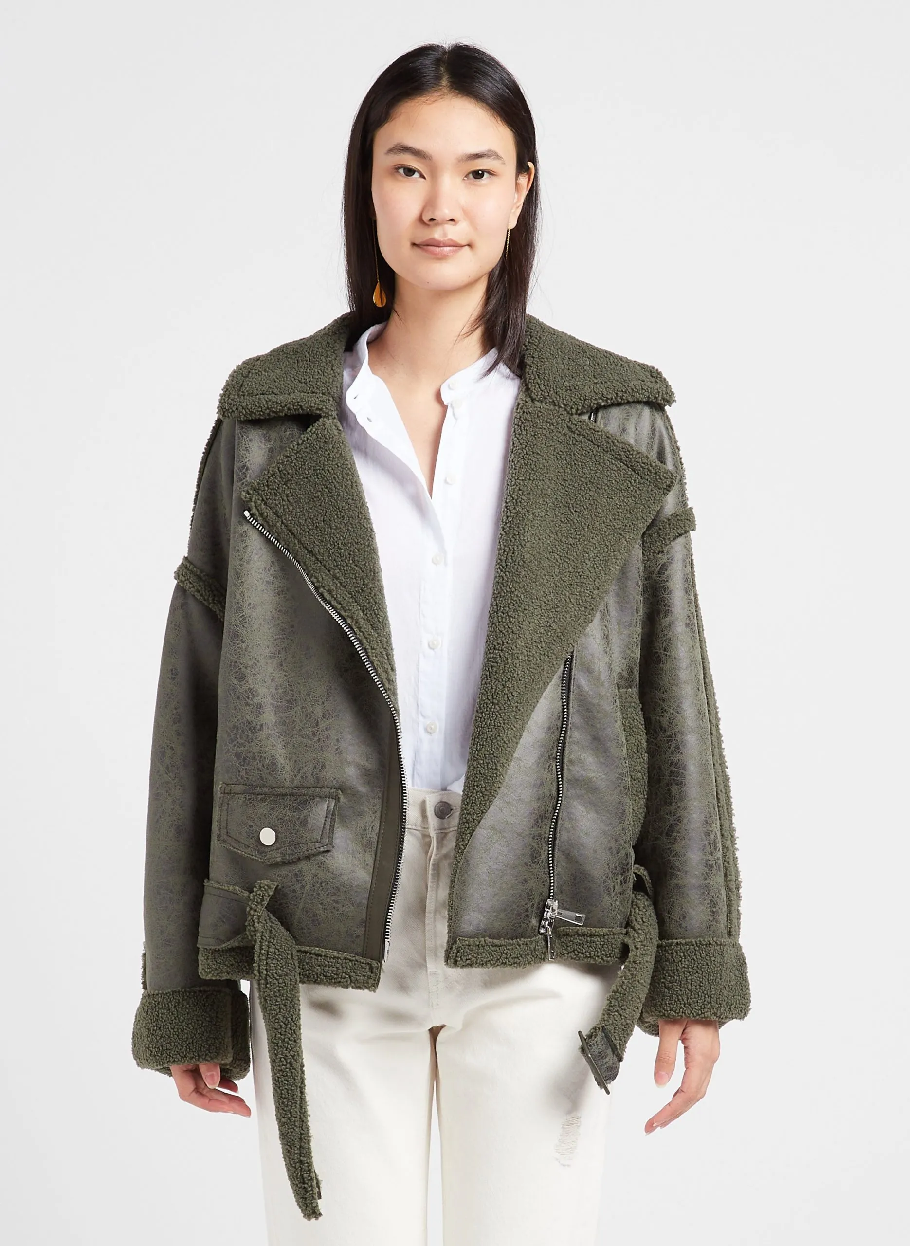 Blouson col classique fourré Vert